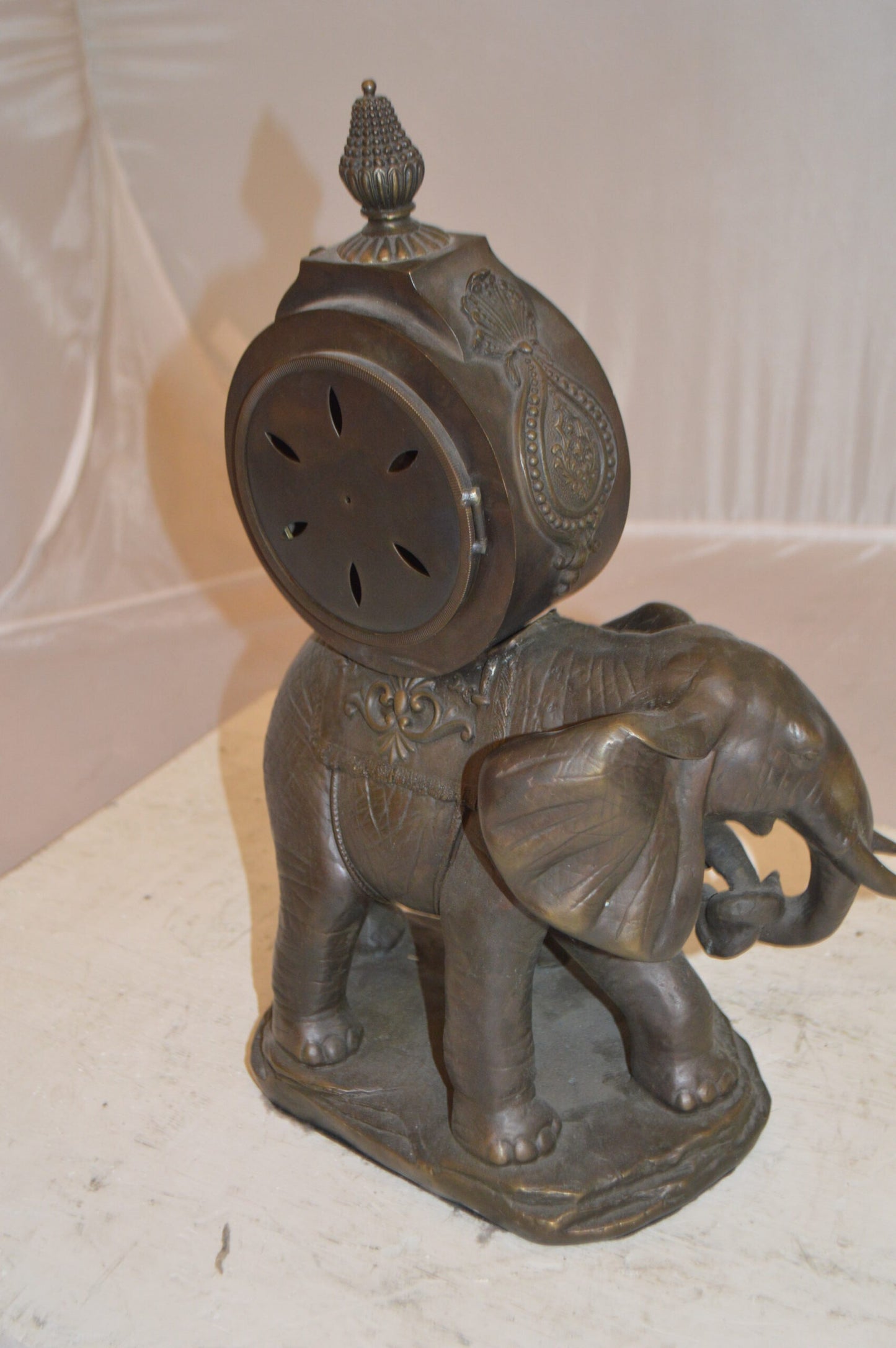 Elephant Clock Bronze Statue -  Size: 12"L x 5"W x 19"H.