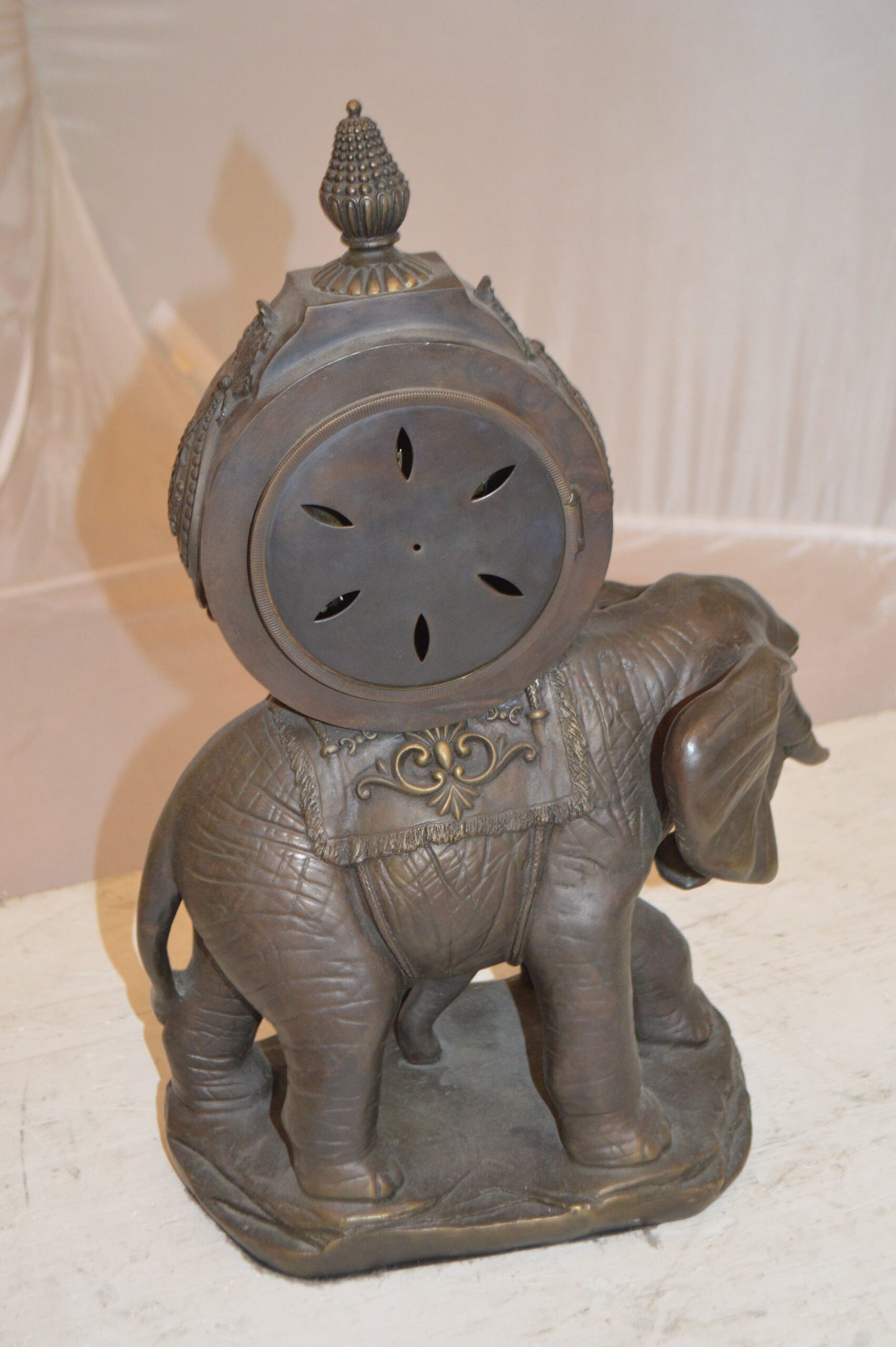 Elephant Clock Bronze Statue -  Size: 12"L x 5"W x 19"H.