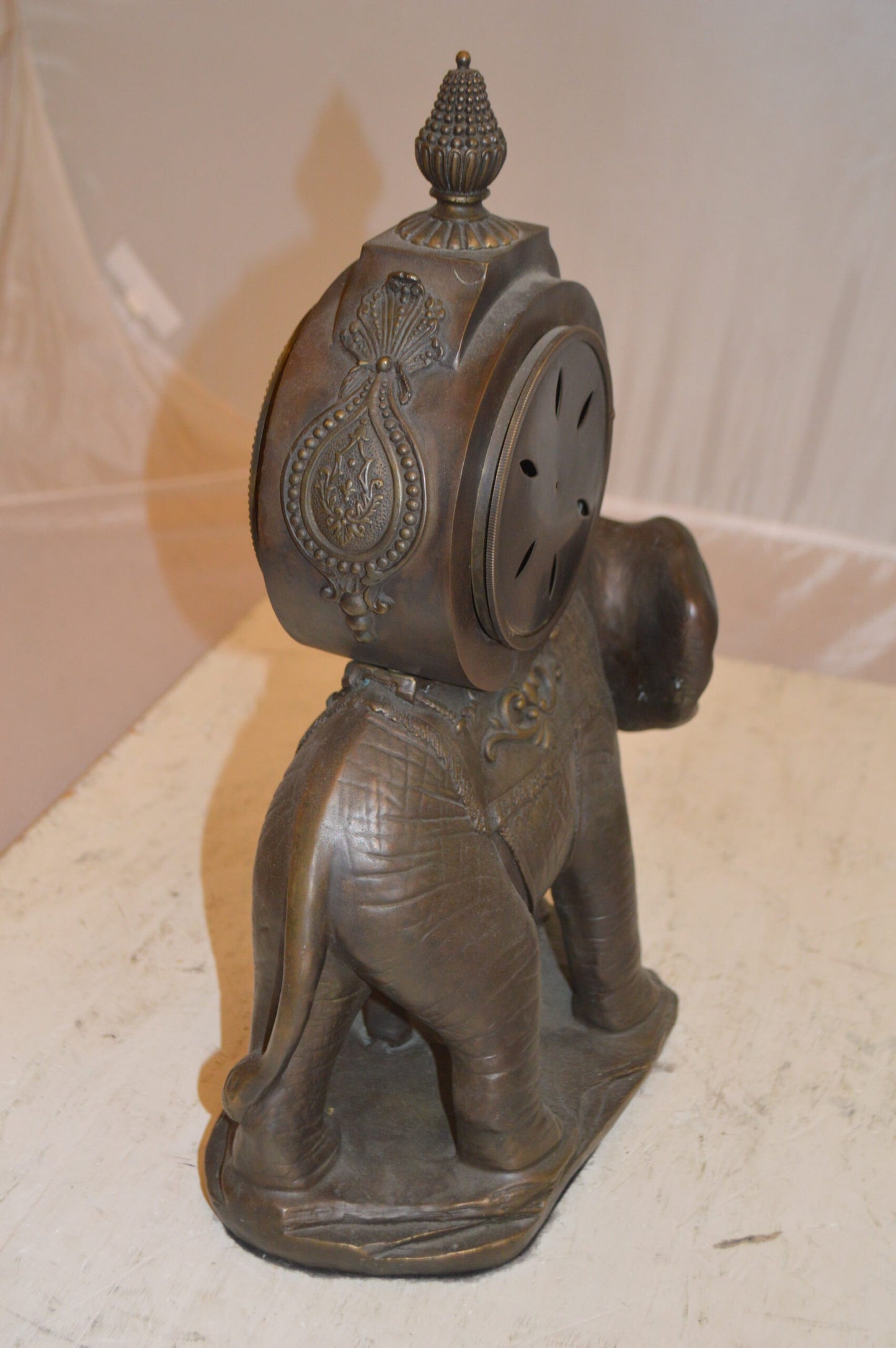 Elephant Clock Bronze Statue -  Size: 12"L x 5"W x 19"H.