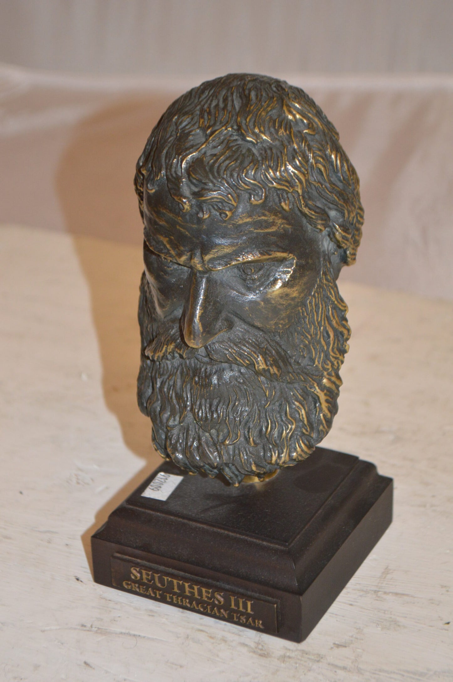 Bronze Head Of King Seuthes III - Size: 4"L x 4"W x 9"H.