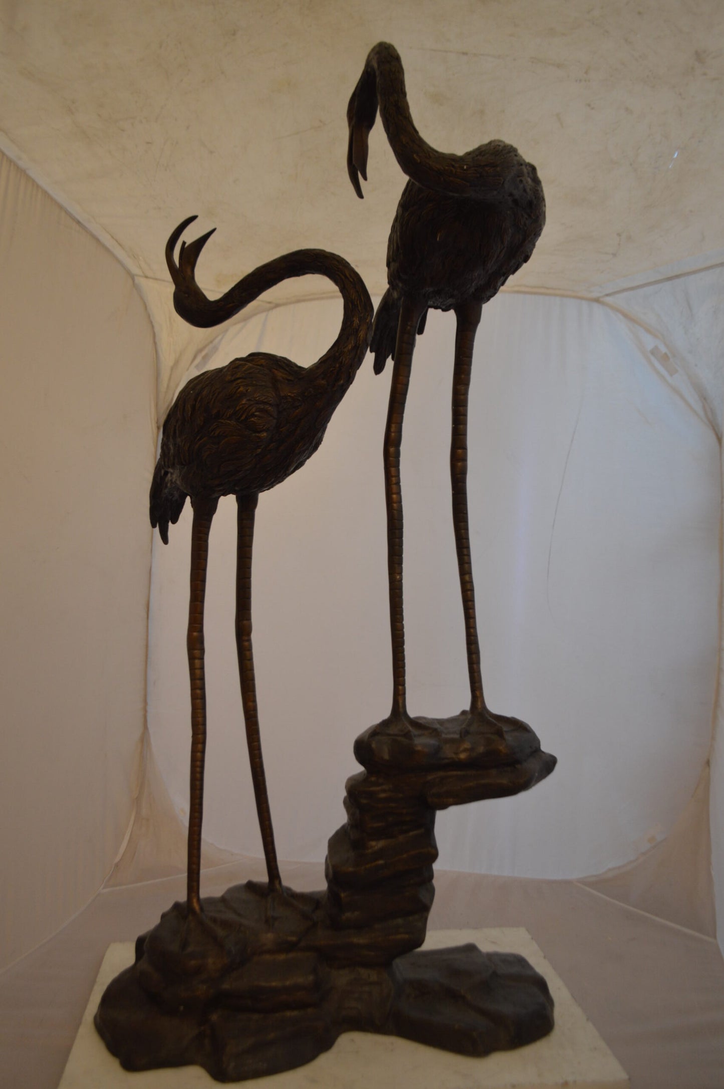 Pair of Flamingos Bronze Statue Fountain - Size: 33"L x 22"W x 60"H.