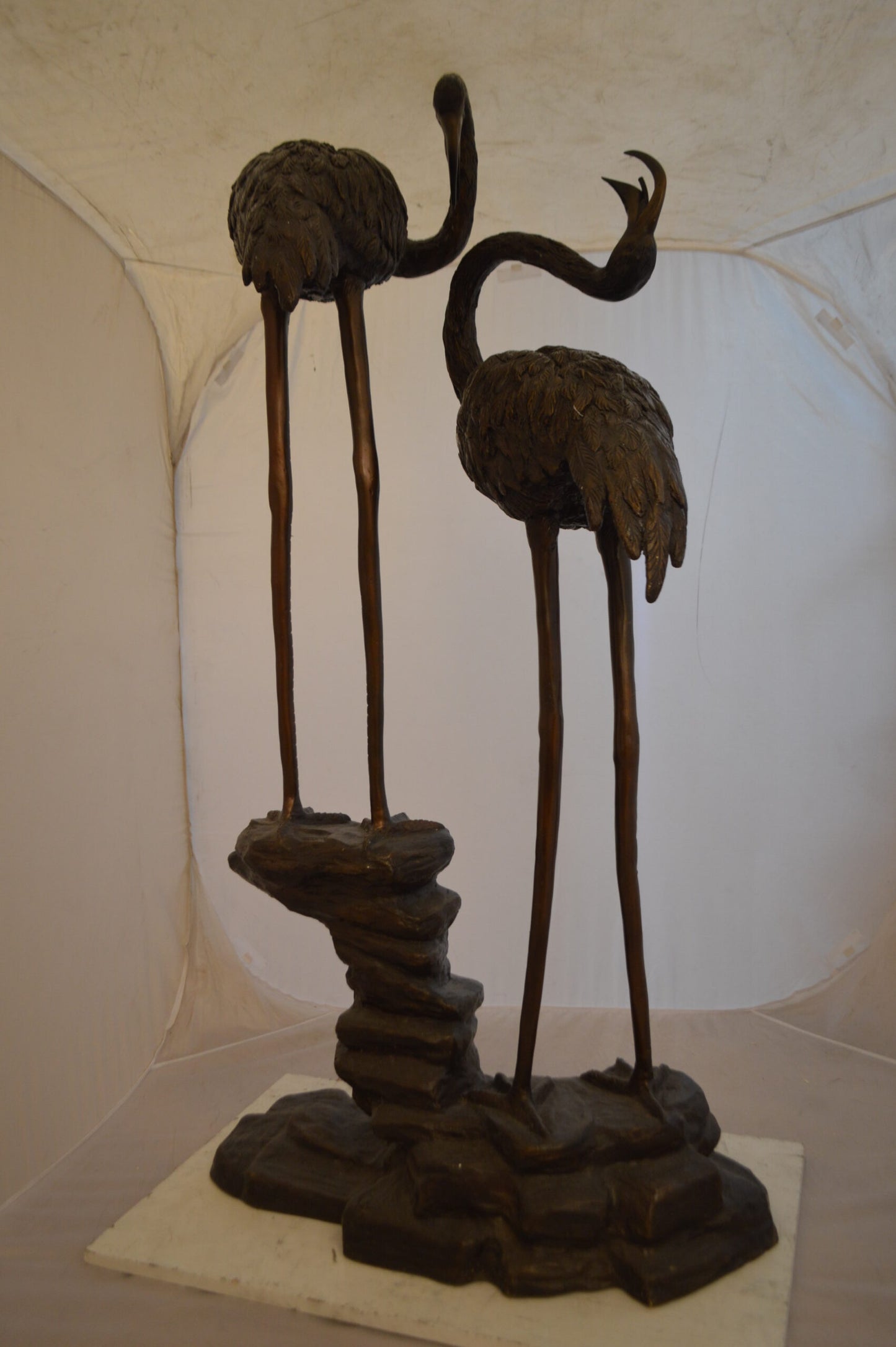 Pair of Flamingos Bronze Statue Fountain - Size: 33"L x 22"W x 60"H.