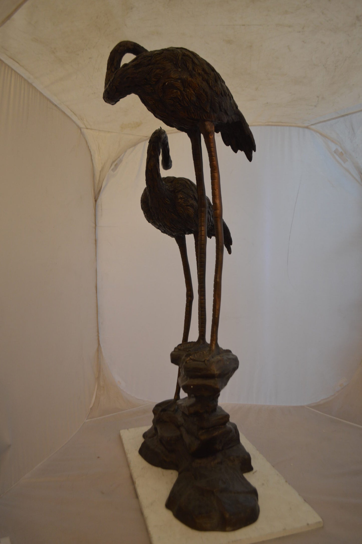 Pair of Flamingos Bronze Statue Fountain - Size: 33"L x 22"W x 60"H.