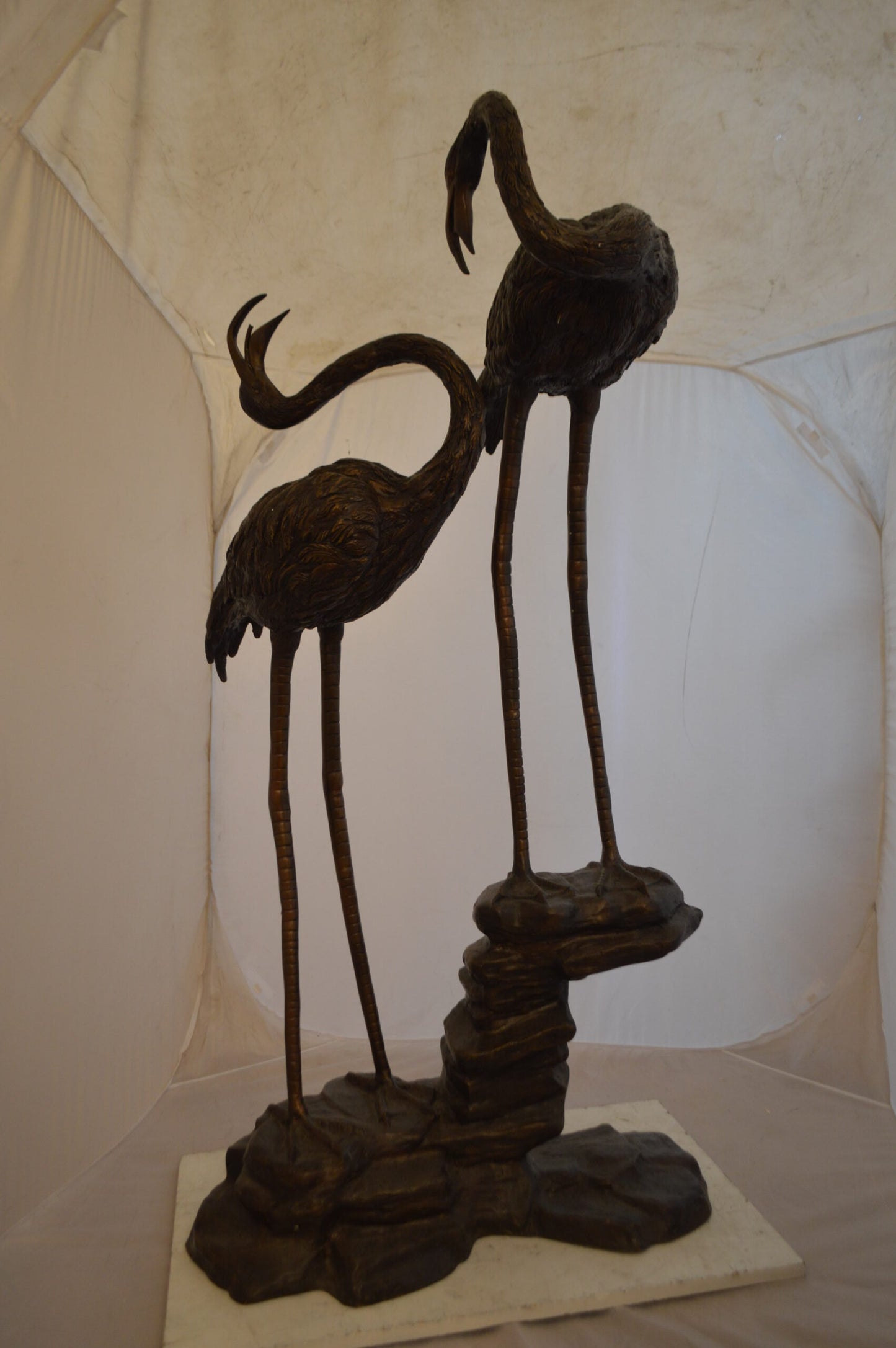 Pair of Flamingos Bronze Statue Fountain - Size: 33"L x 22"W x 60"H.