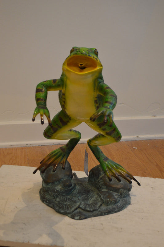 Jumping Frog Bronze Statue Fountain - Size: 19"L x 12"W x 22"H.