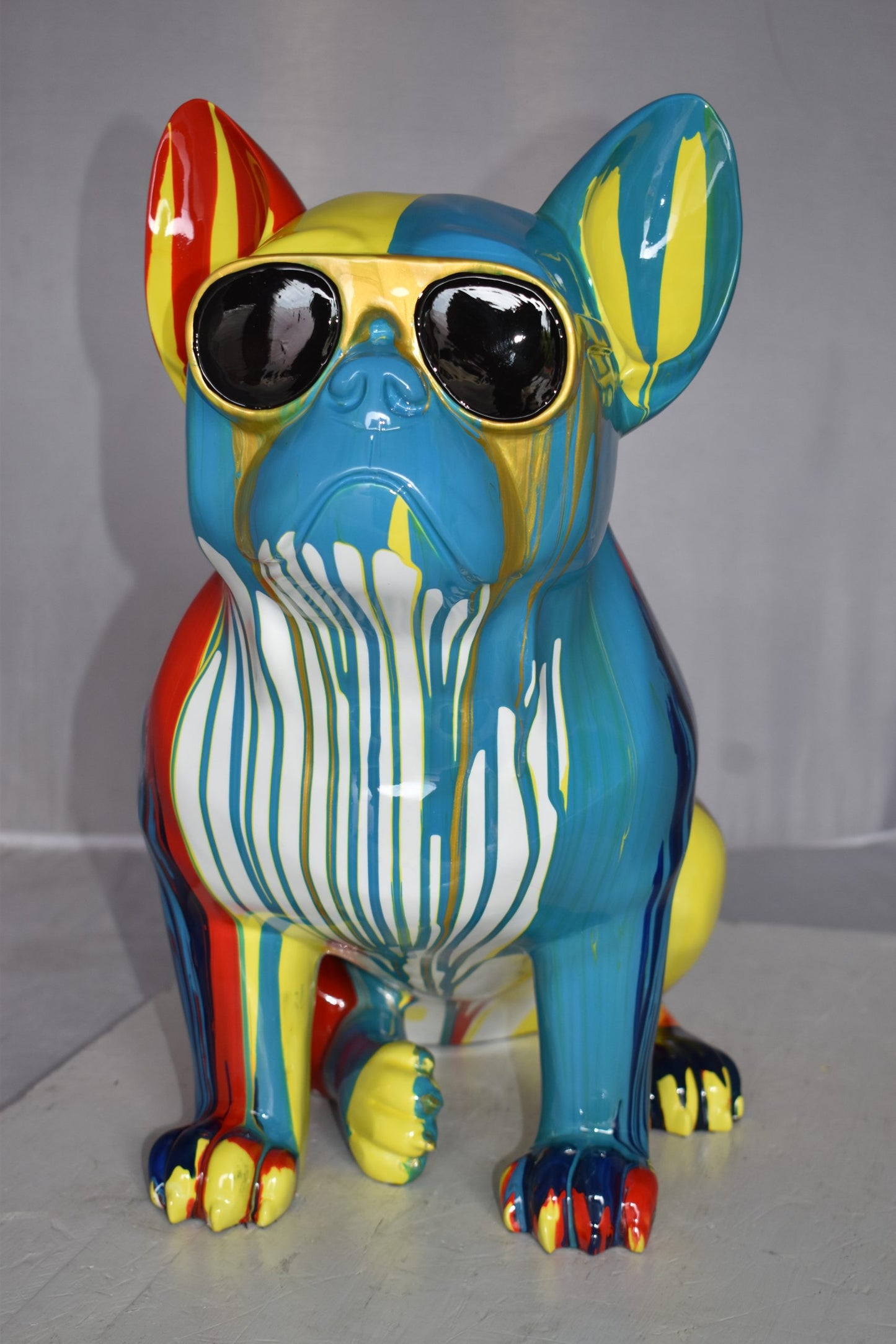 Graffiti Looking French Bulldog with Glasses Resin Statue Size: 19" x 12" x 19"H