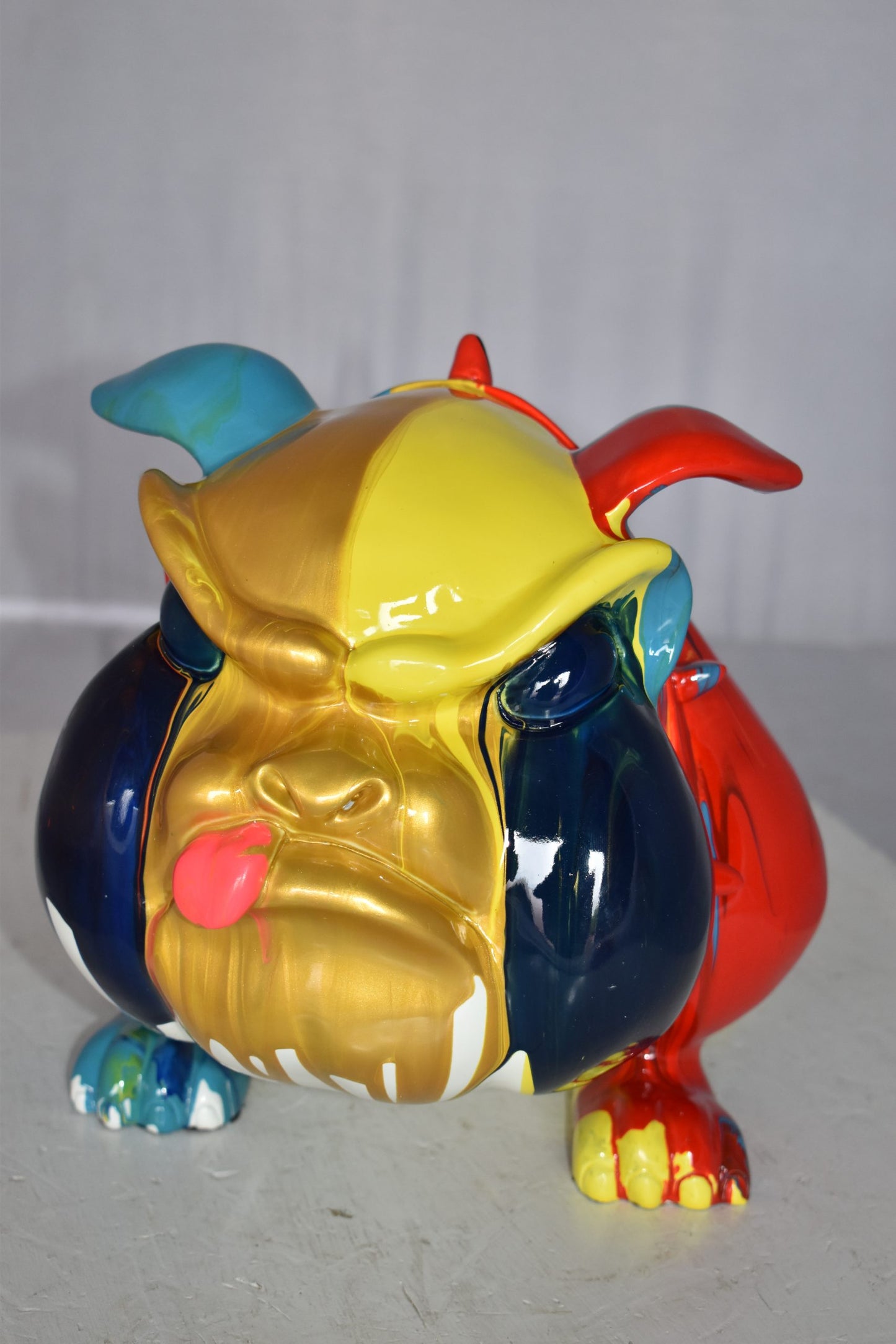 Modern Happy Paint Drops Bulldog Statue Made of Resin Size: 14" x 19" x 10"H