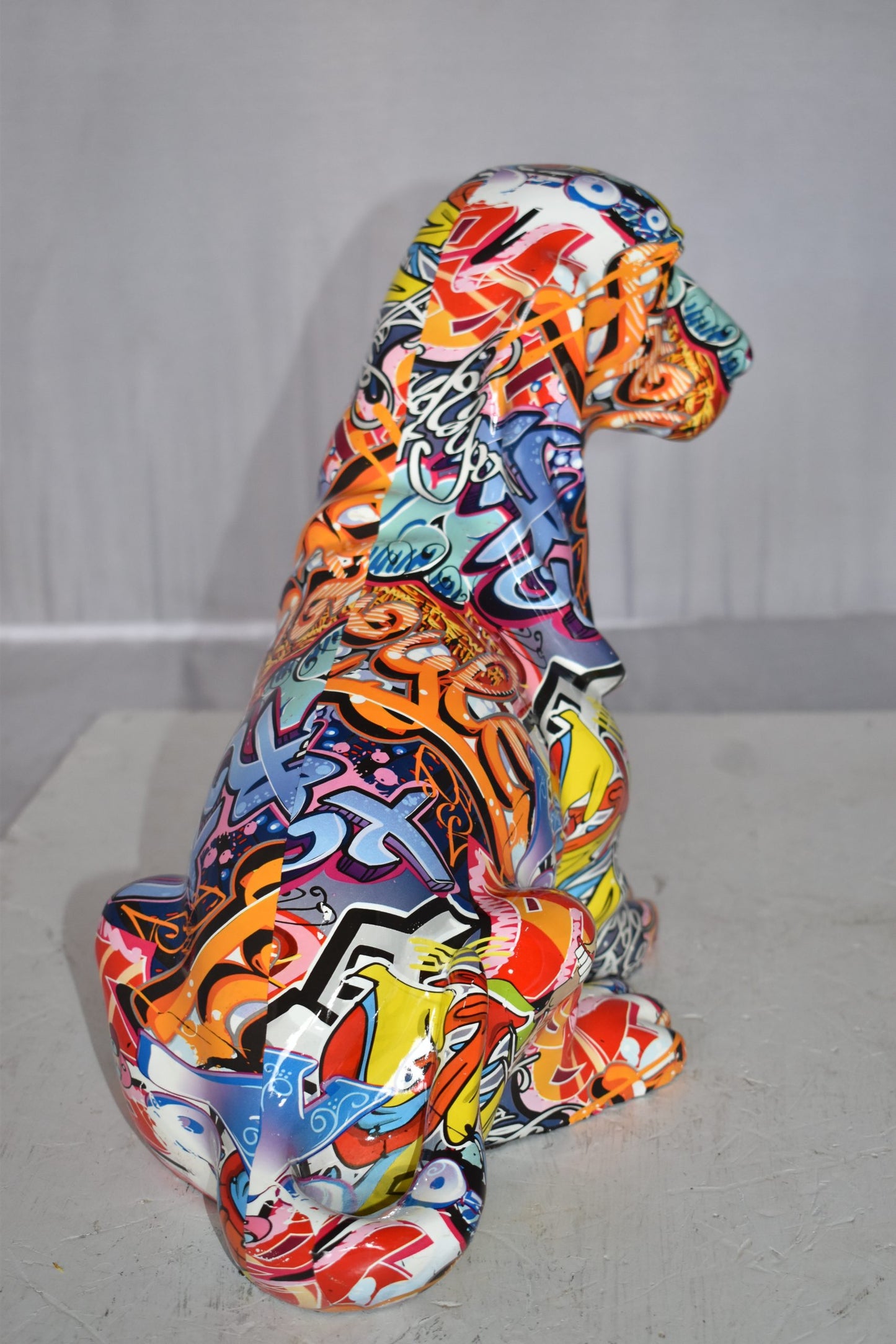 Modern Graffiti Basset Hound Dog Statue Made of Resin Size: 16" x 8" x 13"H