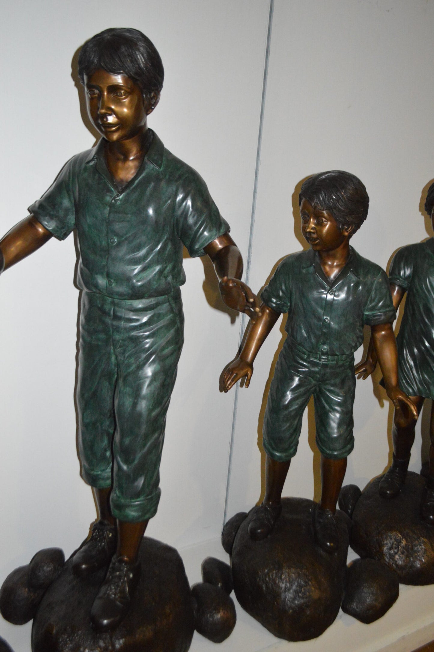 Five Kids Walking on Rocks Bronze Statues -  Size: "L x "W x "H.