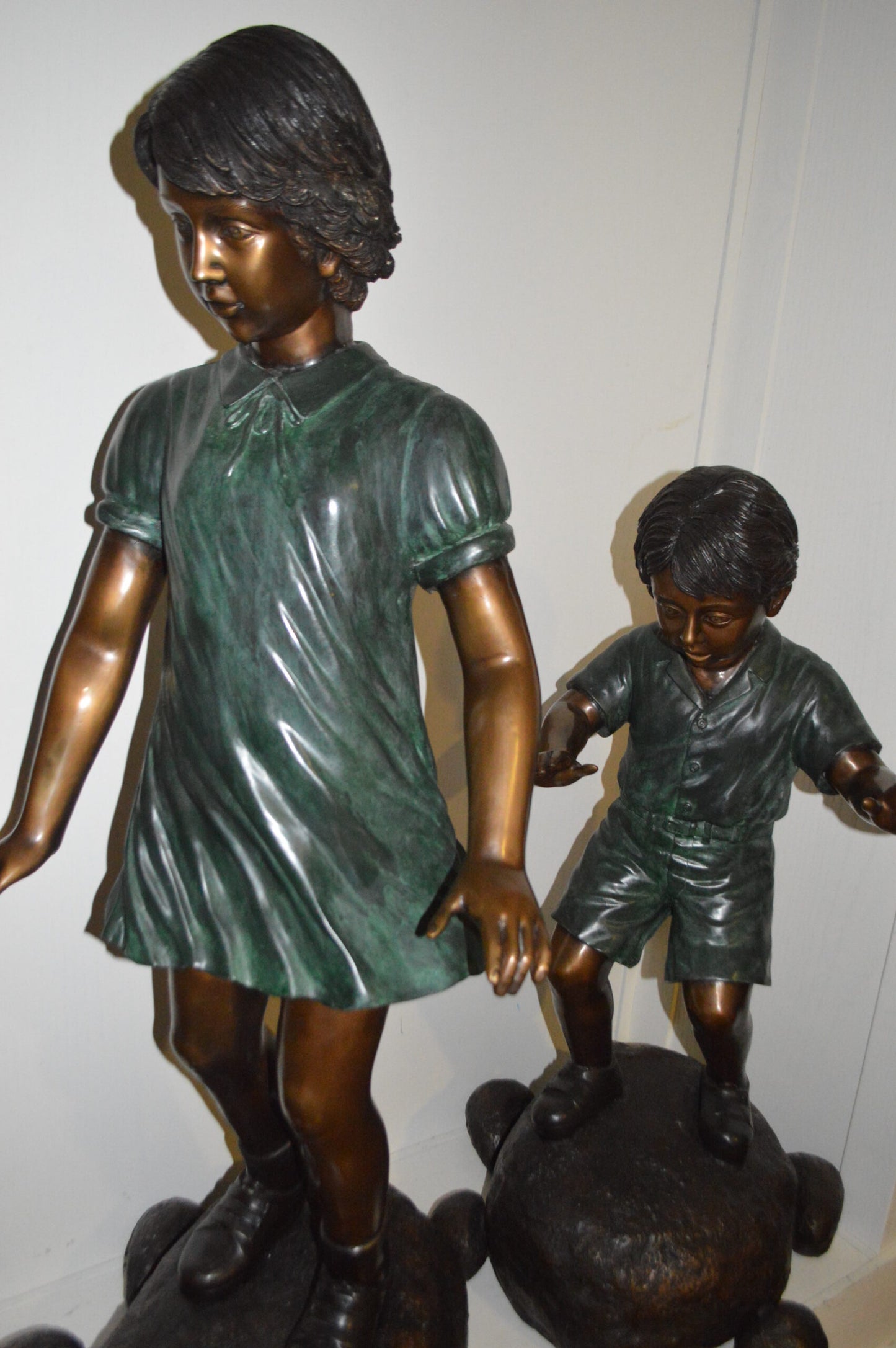 Five Kids Walking on Rocks Bronze Statues -  Size: "L x "W x "H.
