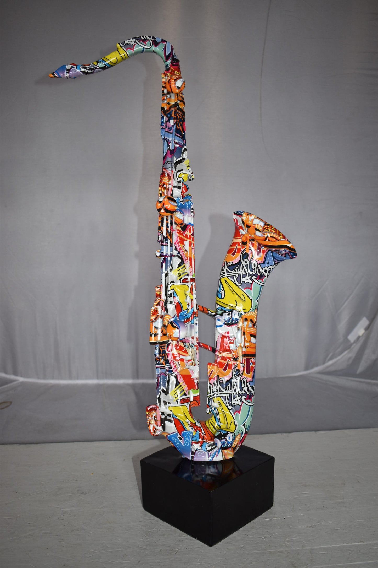 Modern Art Graffiti Saxophone Statue Made of Resin Size: 15" x 9" x 29"H
