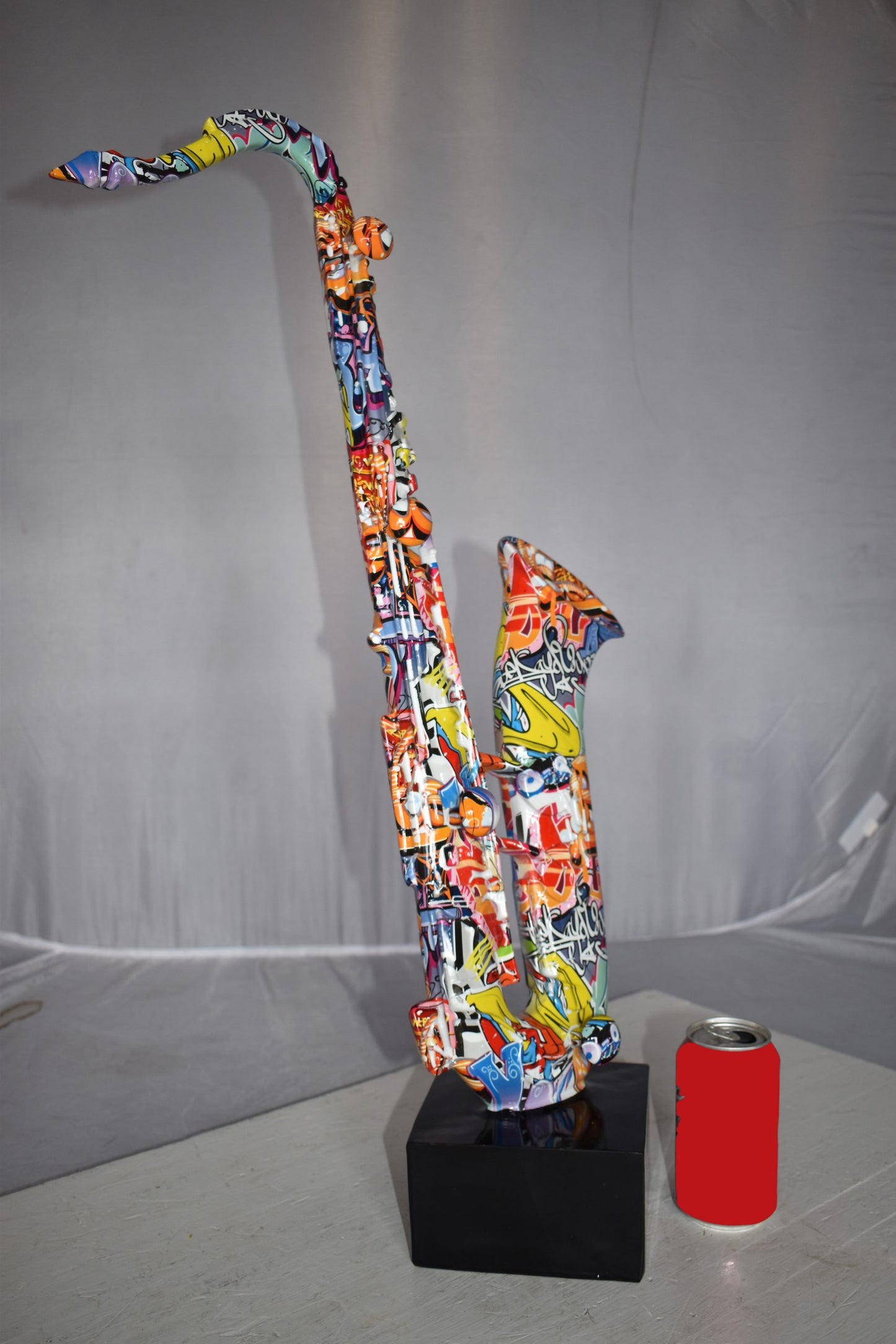 Modern Art Graffiti Saxophone Statue Made of Resin Size: 15" x 9" x 29"H