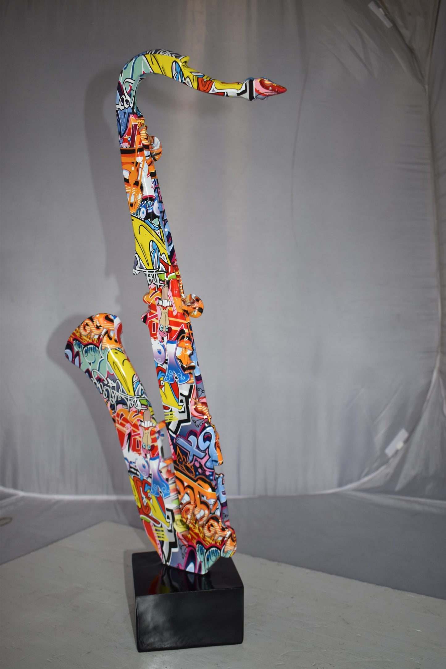 Modern Art Graffiti Saxophone Statue Made of Resin Size: 15" x 9" x 29"H