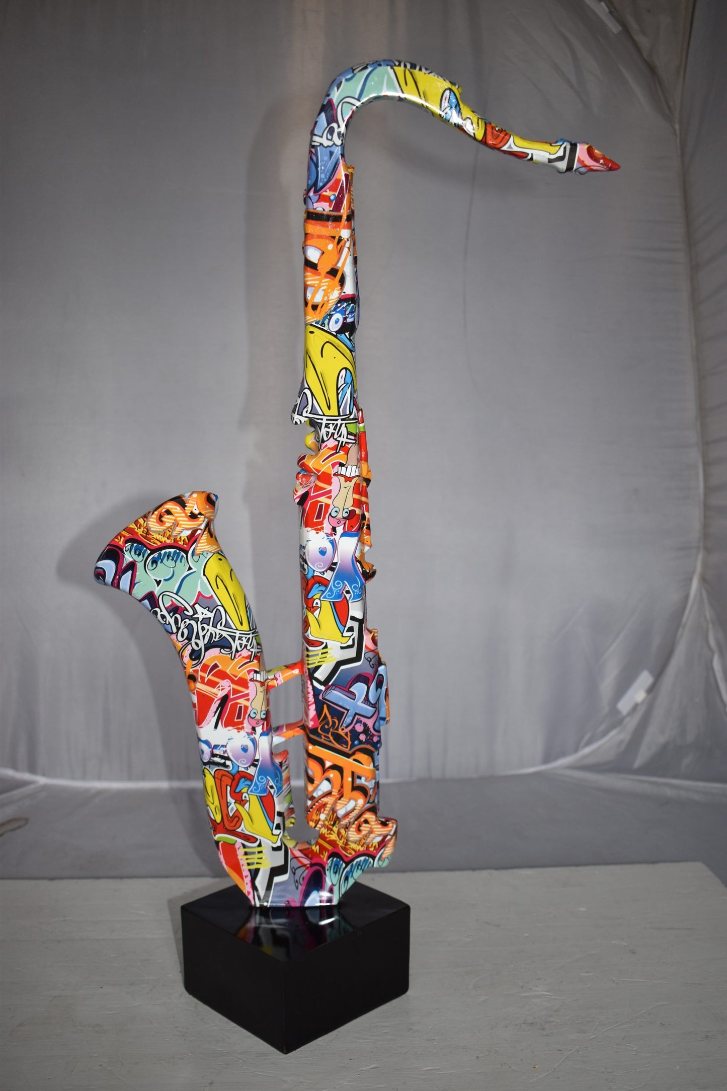 Modern Art Graffiti Saxophone Statue Made of Resin Size: 15" x 9" x 29"H