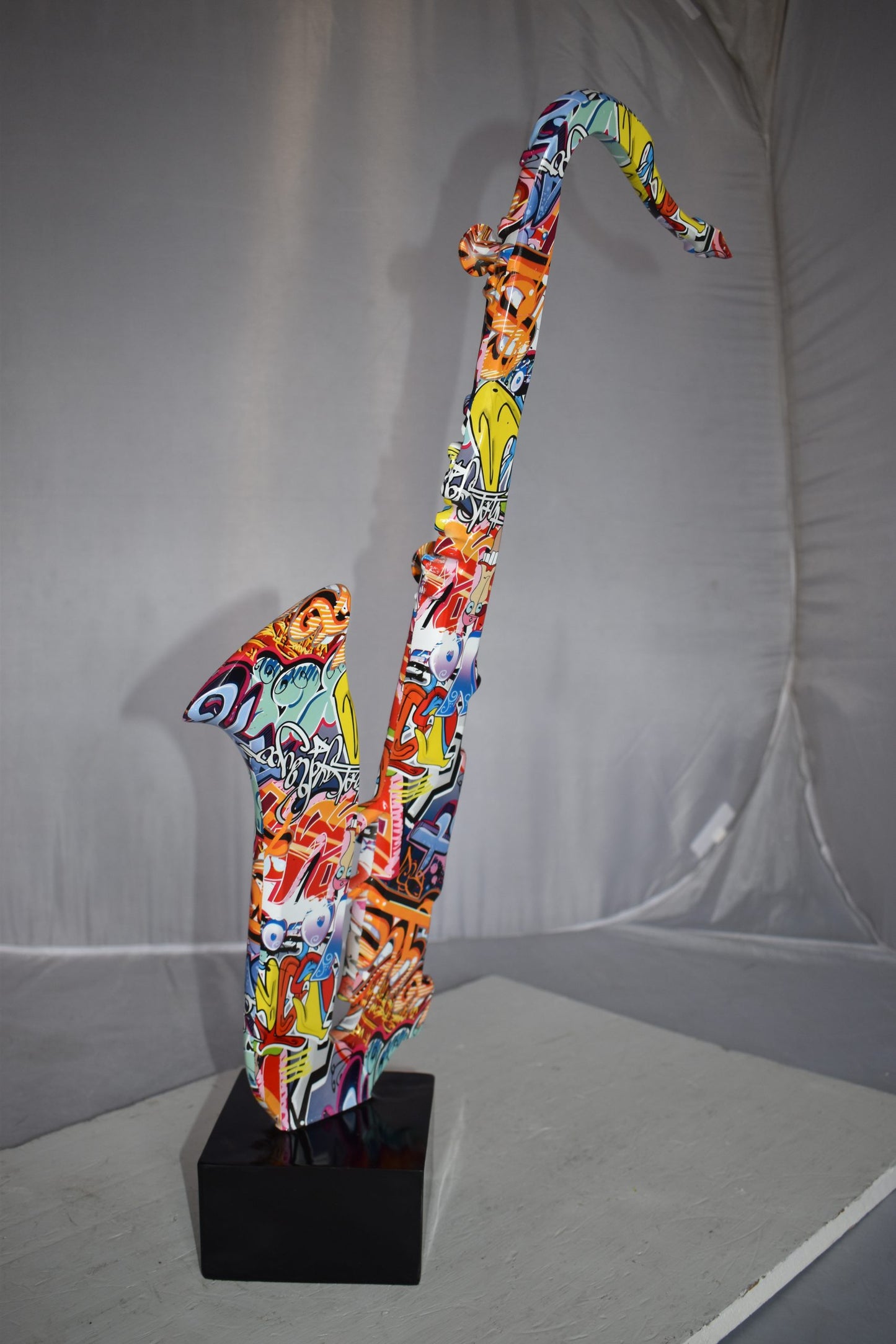 Modern Art Graffiti Saxophone Statue Made of Resin Size: 15" x 9" x 29"H