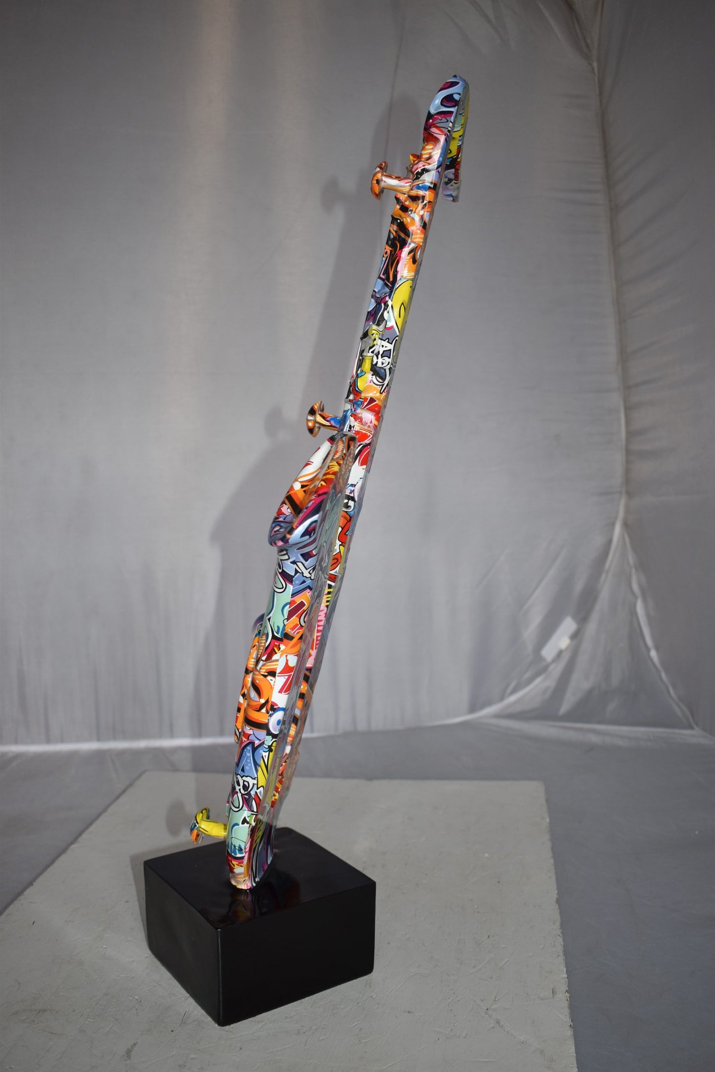Modern Art Graffiti Saxophone Statue Made of Resin Size: 15" x 9" x 29"H