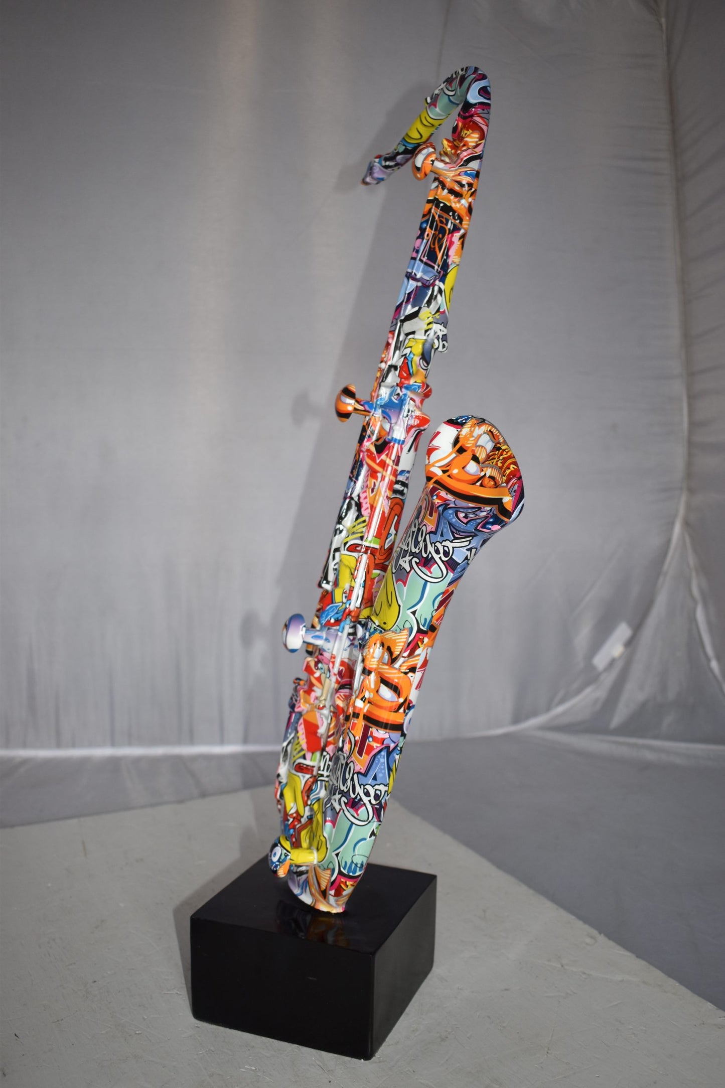 Modern Art Graffiti Saxophone Statue Made of Resin Size: 15" x 9" x 29"H