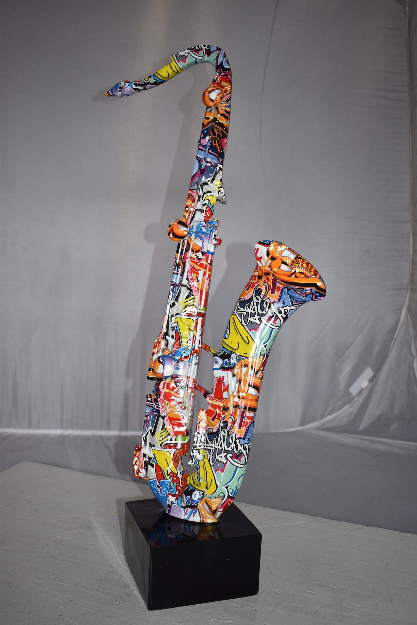 Modern Art Graffiti Saxophone Statue Made of Resin Size: 15" x 9" x 29"H