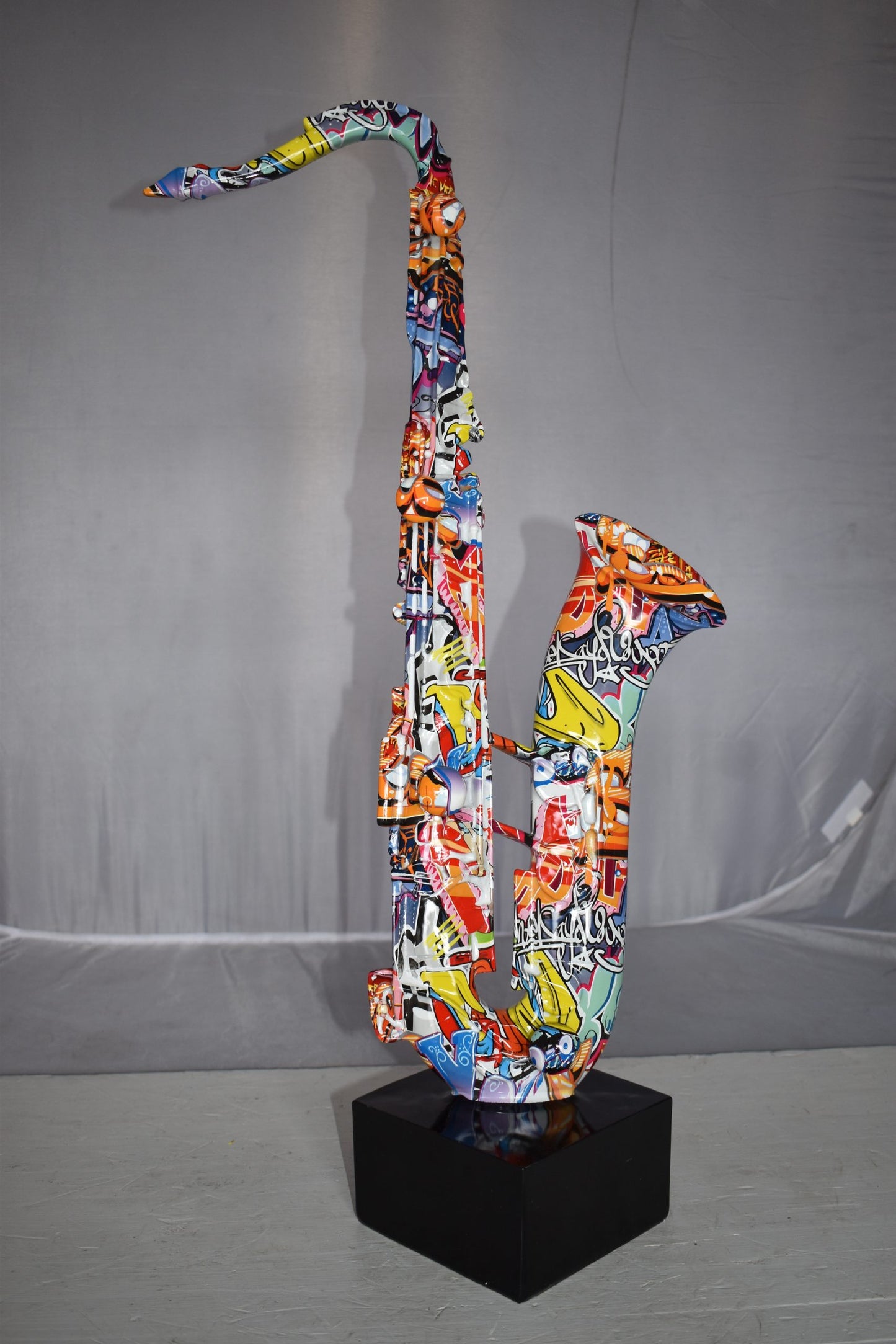 Modern Art Graffiti Saxophone Statue Made of Resin Size: 15" x 9" x 29"H