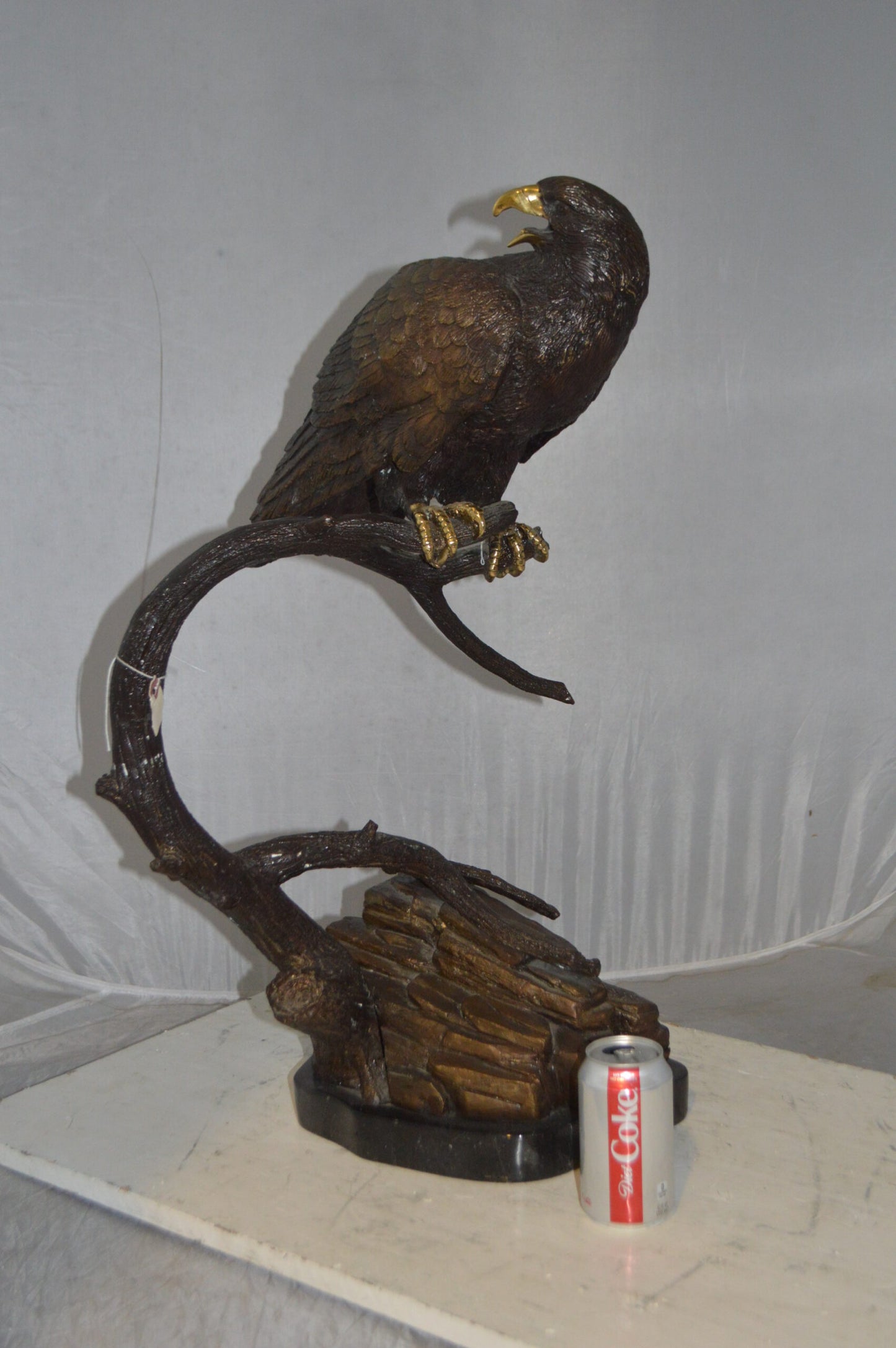 Falcon On a Branch Bronze Statue - Size: 15"L x 15"W x 28"H.