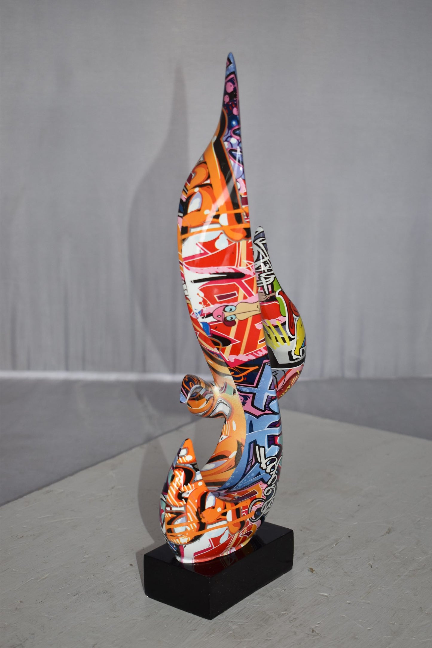 Modern Art Abstract of Fire Painted Graffiti Style Resin Statue 6" x 3" x 16"H