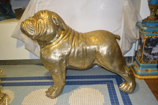 Gold Bulldog Giant Bronze Statue -  Size: 62"L x 26"W x 44"H.