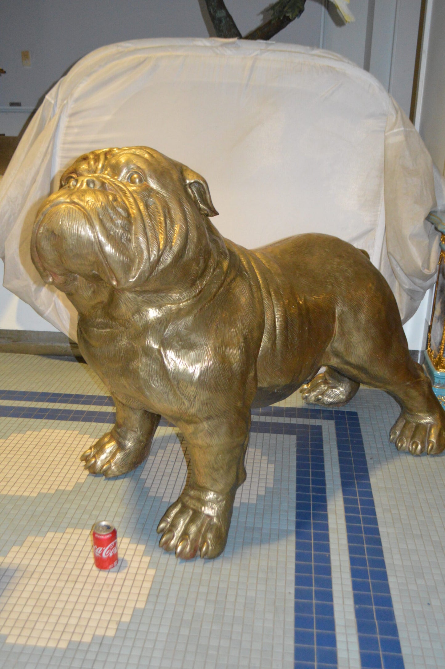 Gold Bulldog Giant Bronze Statue - Size: 62"L x 26"W x 44"H.