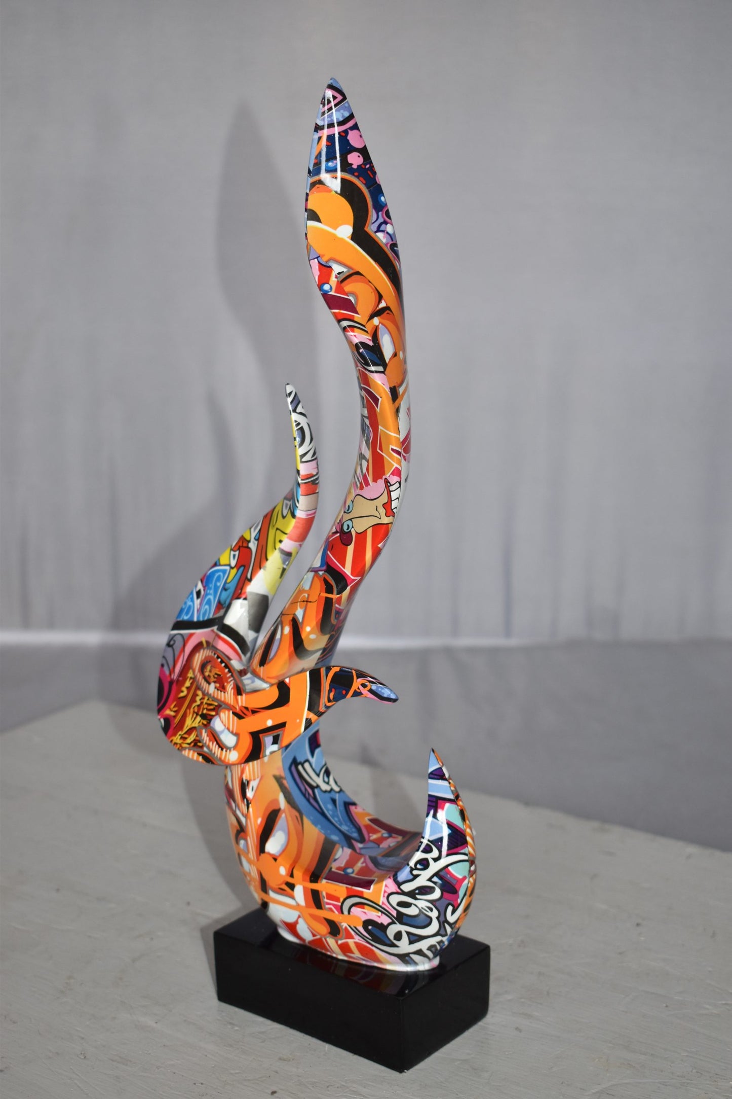 Modern Art Abstract of Fire Painted Graffiti Style Resin Statue 6" x 3" x 16"H