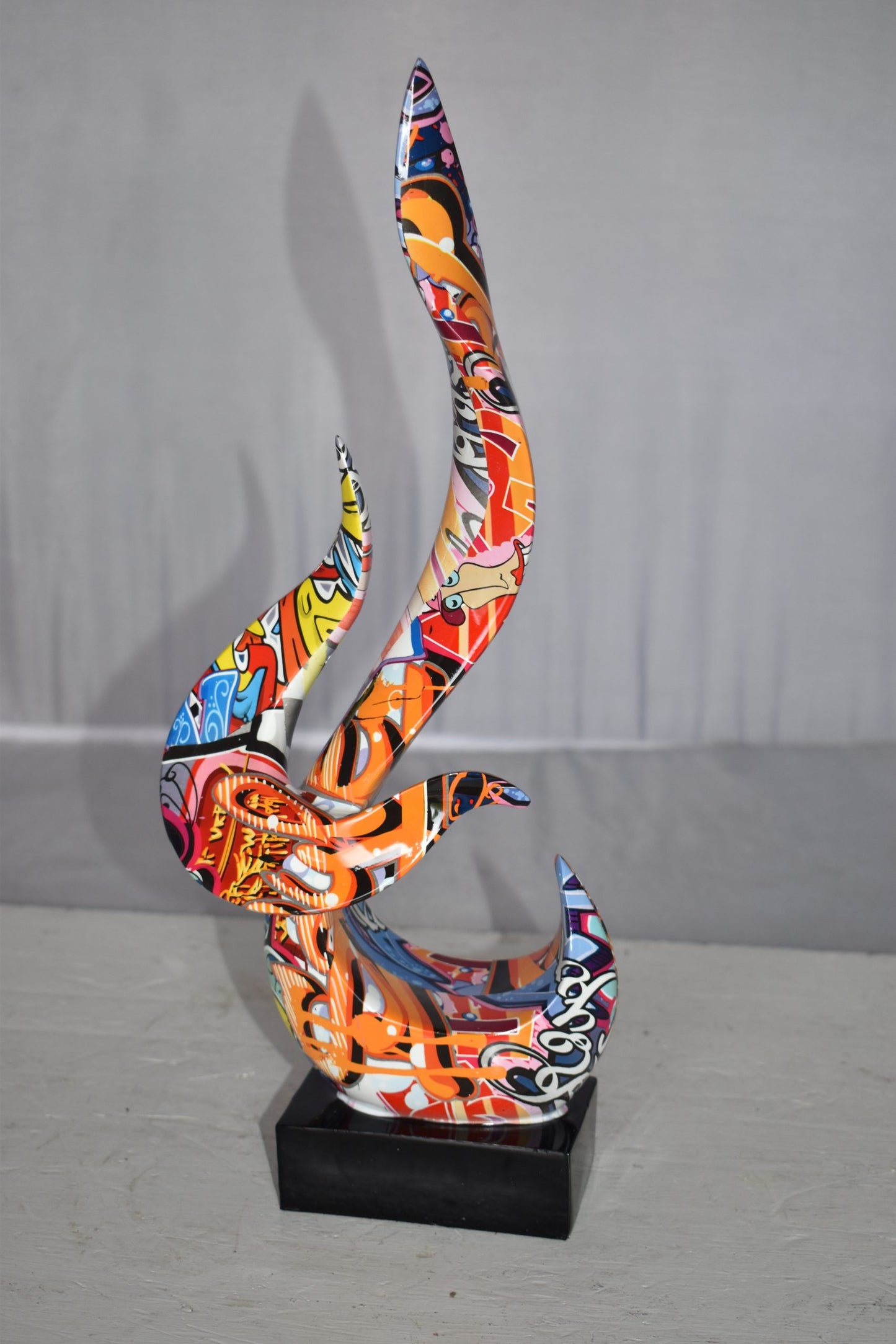 Modern Art Abstract of Fire Painted Graffiti Style Resin Statue 6" x 3" x 16"H