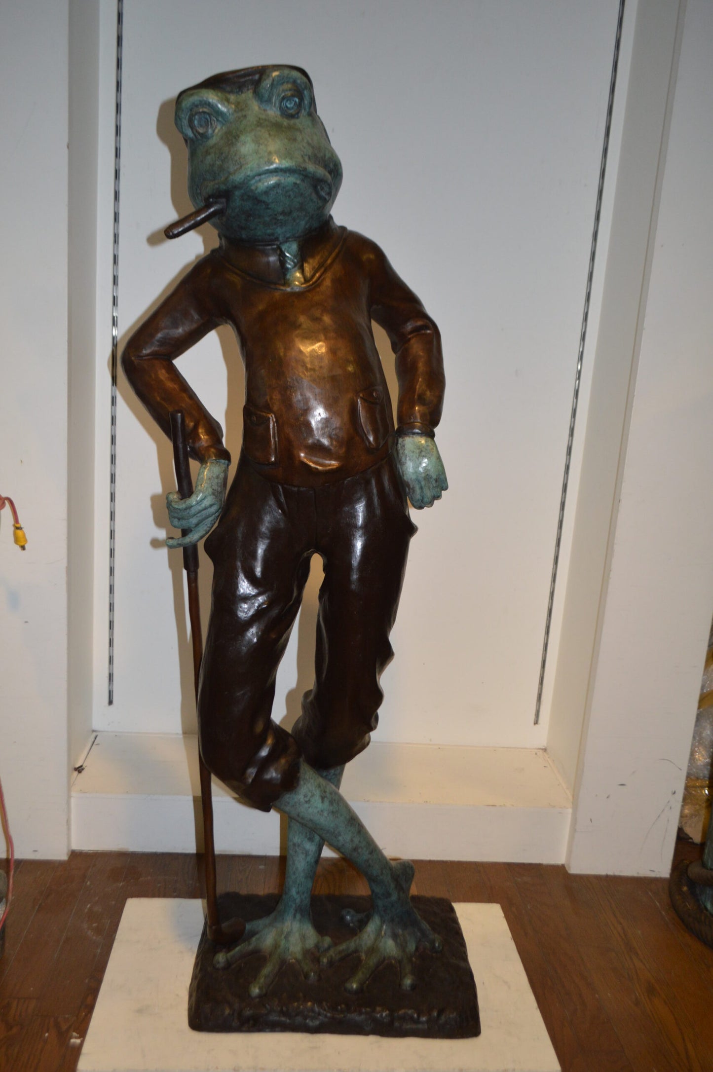 Frog With Cigar Plays Golf Bronze Statue - Size: 24"L x 15"W x 64"H.