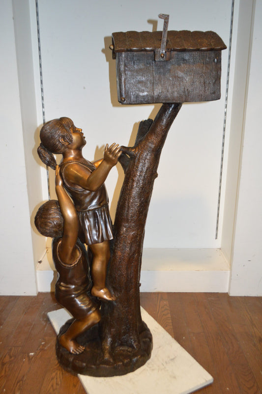 Two Kids Climbing A Mailbox - Size: 30"L x 21"W x 57"H.