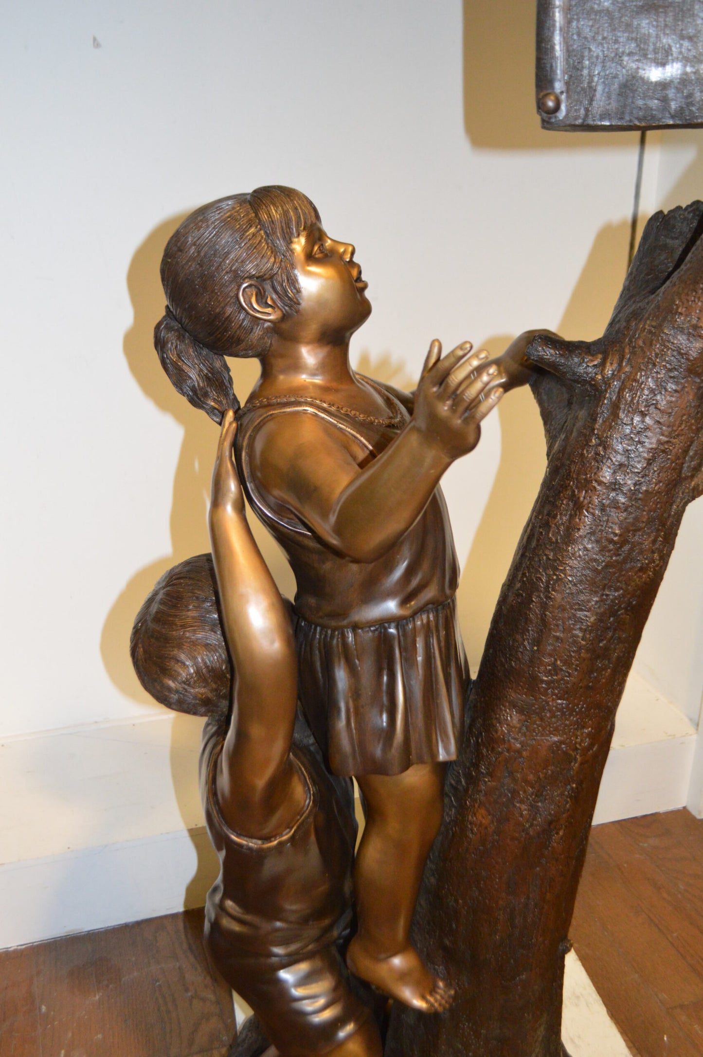 Two Kids Climbing A Mailbox - Size: 30"L x 21"W x 57"H.