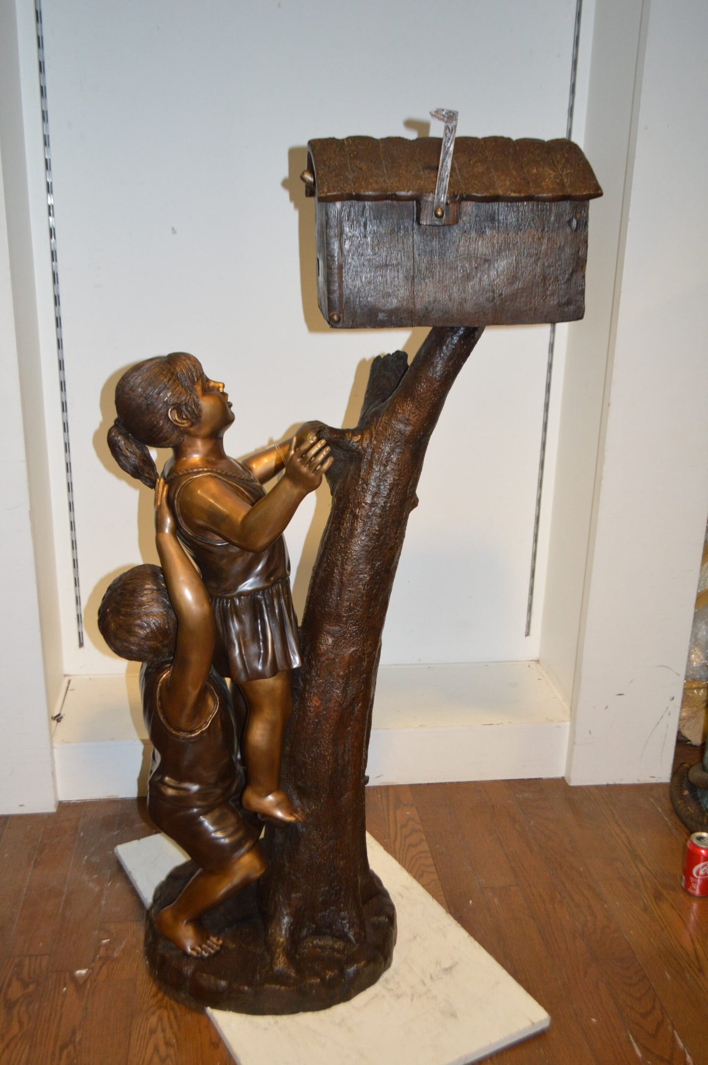 Two Kids Climbing A Mailbox - Size: 30"L x 21"W x 57"H.