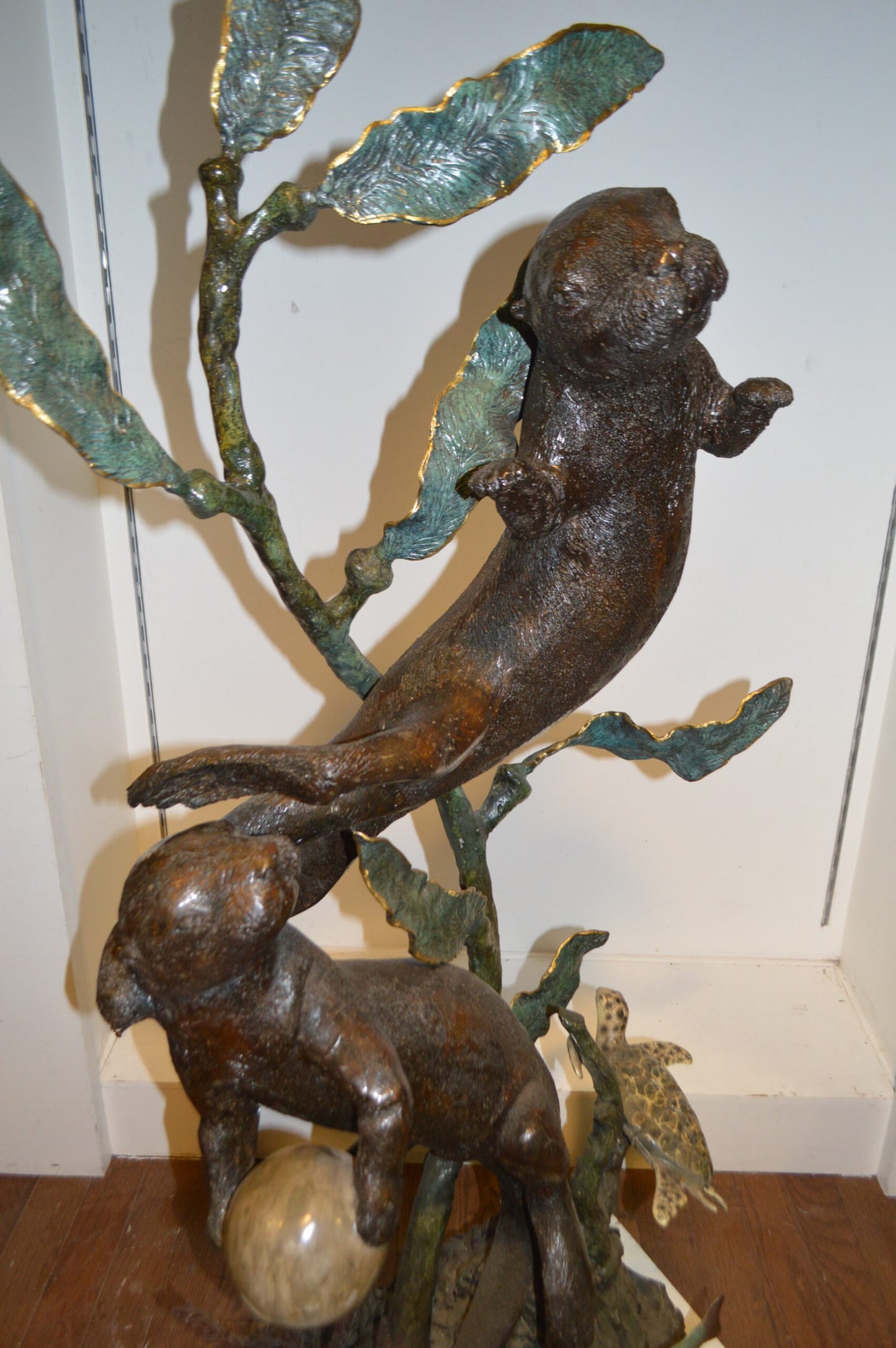 Duet of Otters Bronze Statue Fountain - Size: 24"L x 20"W x 64"H.