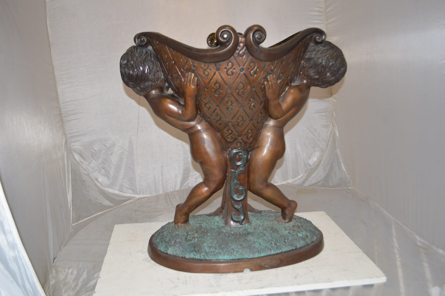 Two Kids Holding a Pot Bronze Statue Fountain -  Size: 28"L x 17"W x 29"H.