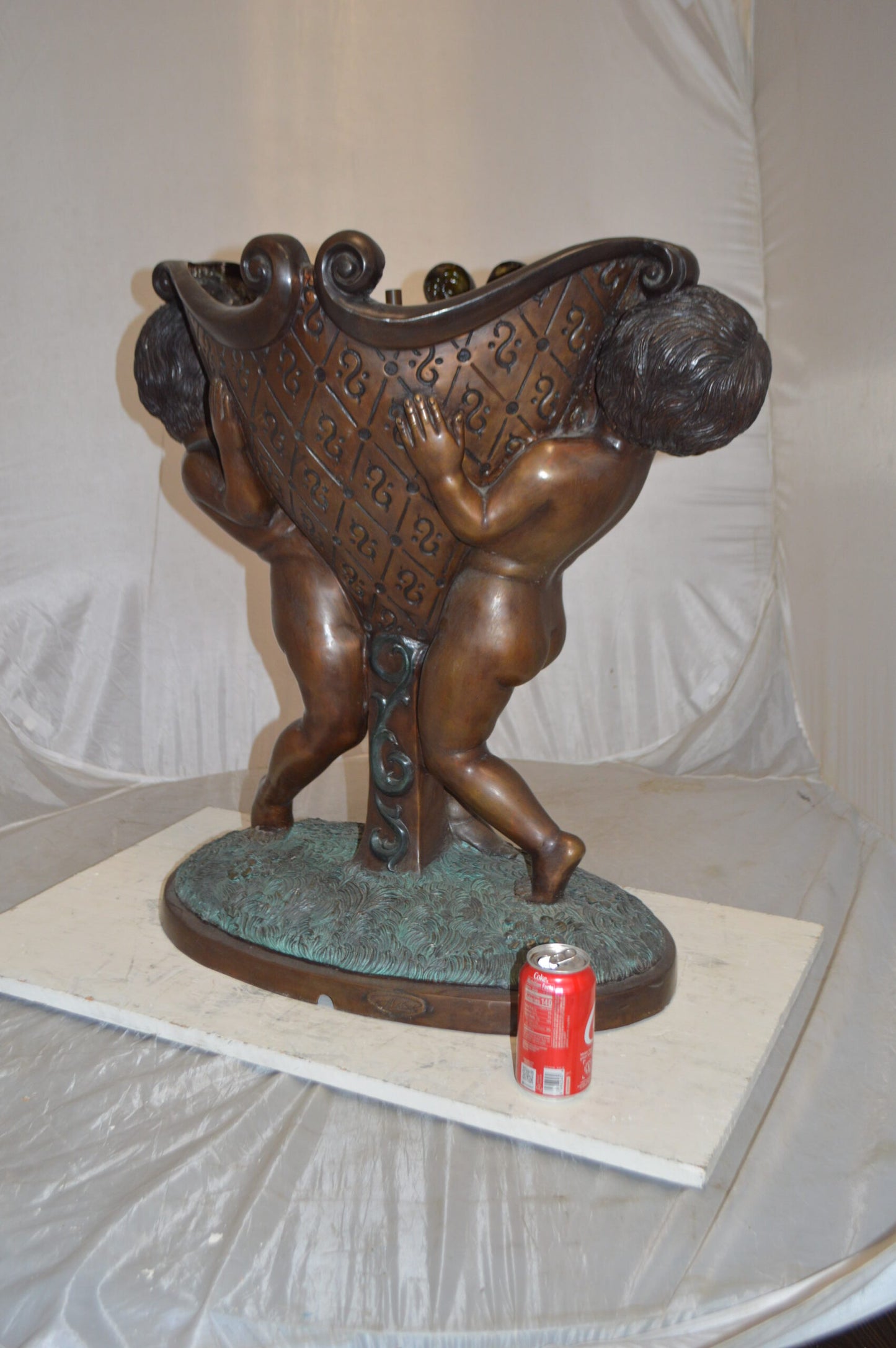 Two Kids Holding a Pot Bronze Statue Fountain -  Size: 28"L x 17"W x 29"H.