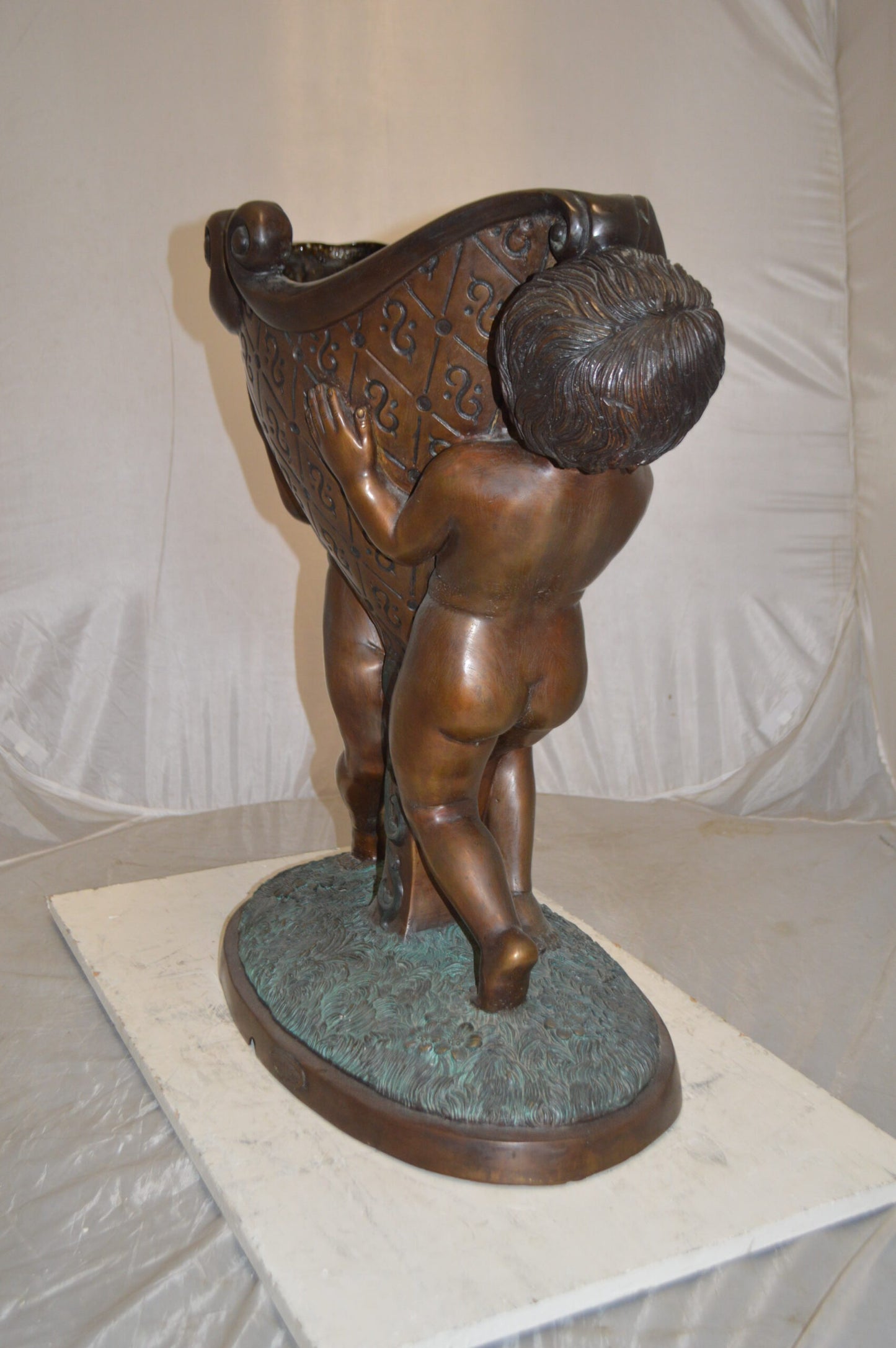 Two Kids Holding a Pot Bronze Statue Fountain -  Size: 28"L x 17"W x 29"H.