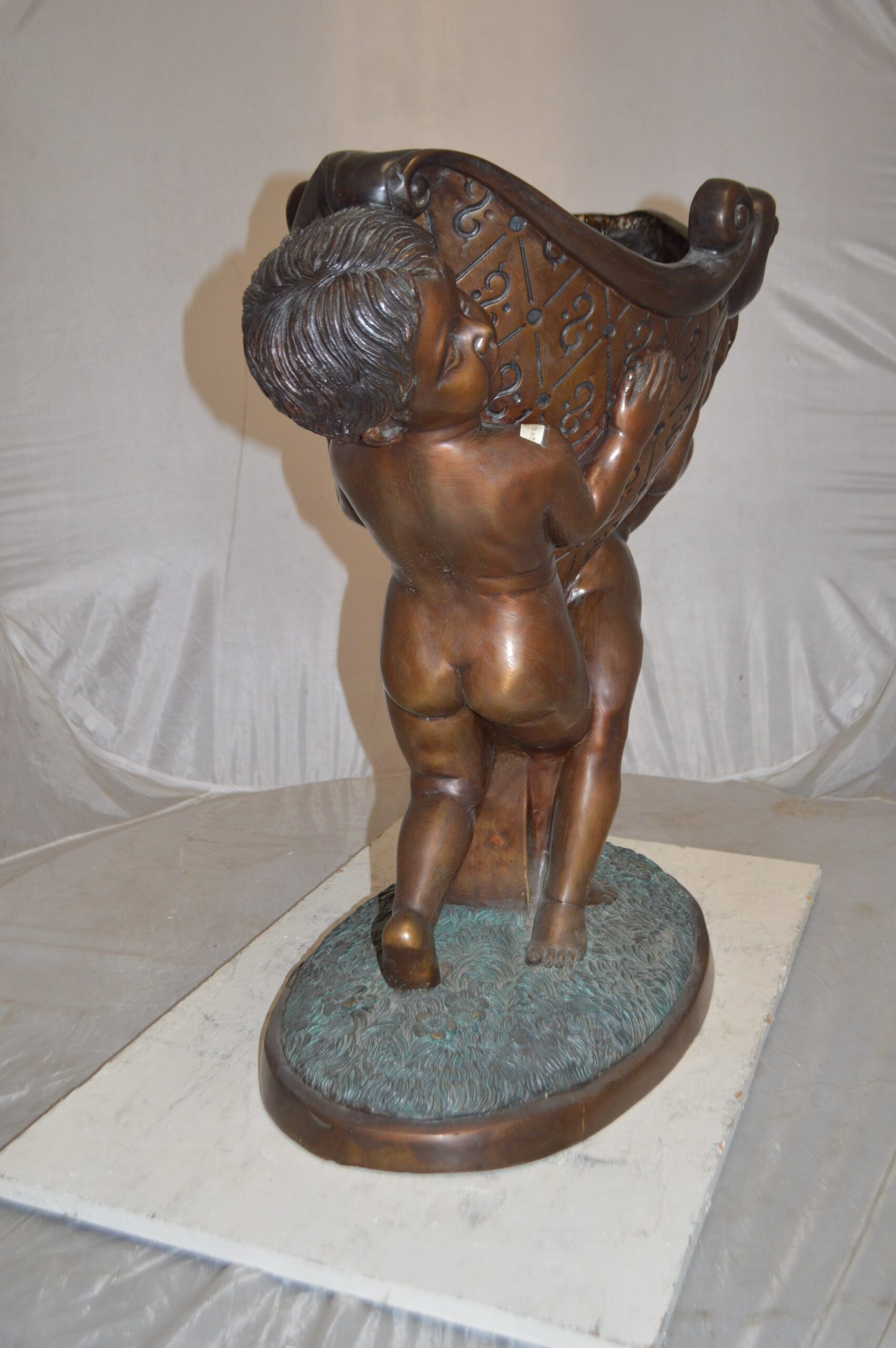 Two Kids Holding a Pot Bronze Statue Fountain - Size: 28"L x 17"W x 29"H.