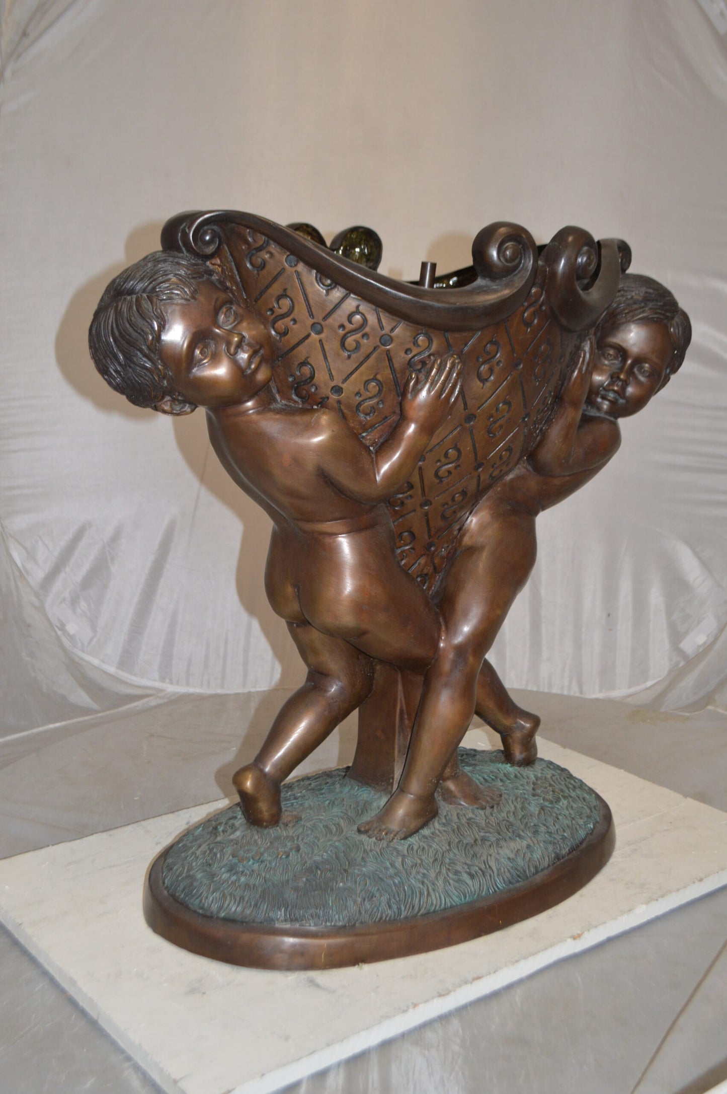 Two Kids Holding a Pot Bronze Statue Fountain -  Size: 28"L x 17"W x 29"H.