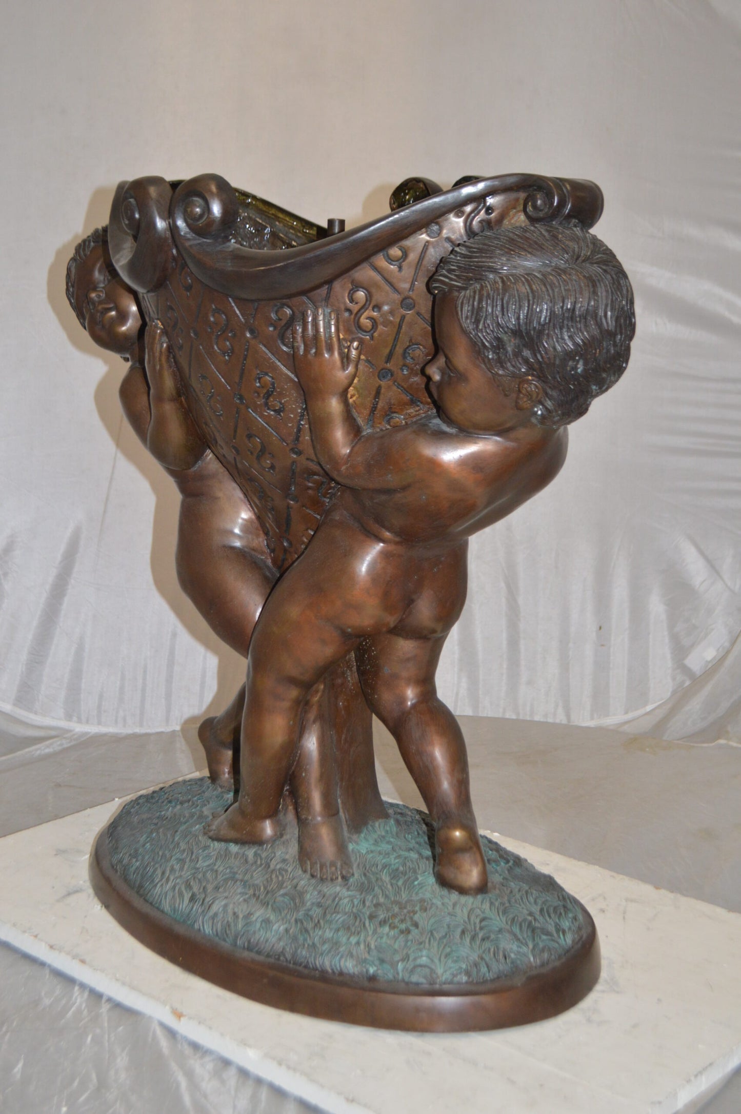 Two Kids Holding a Pot Bronze Statue Fountain -  Size: 28"L x 17"W x 29"H.