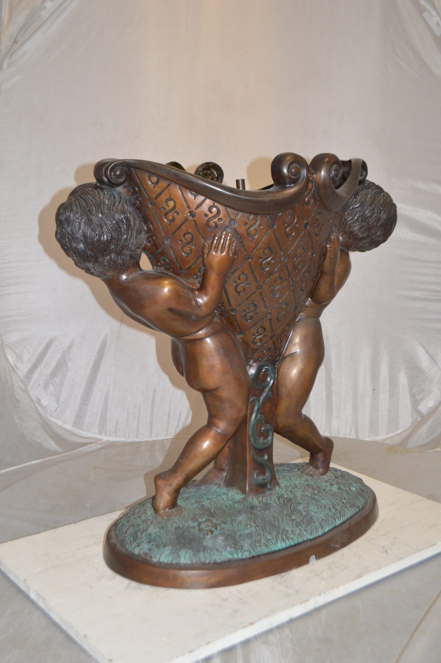 Two Kids Holding a Pot Bronze Statue Fountain -  Size: 28"L x 17"W x 29"H.