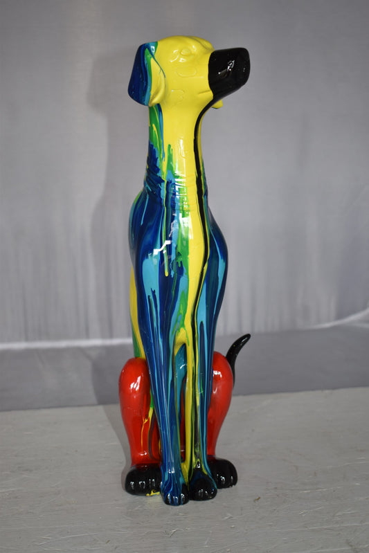 Modern Art of a Greyhound Dog Sitting Statue Made of Resin Size: 7" x 5" x 17"H