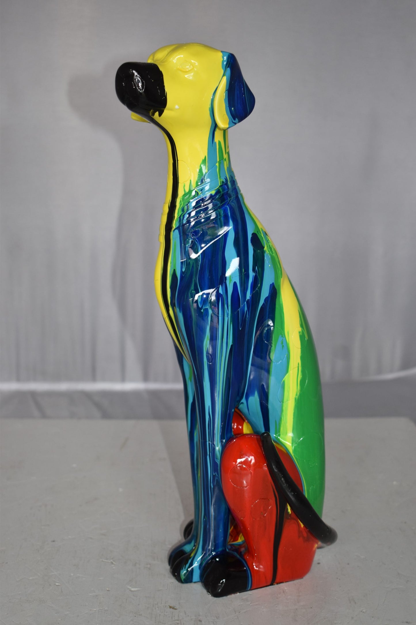 Modern Art of a Greyhound Dog Sitting Statue Made of Resin Size: 7" x 5" x 17"H