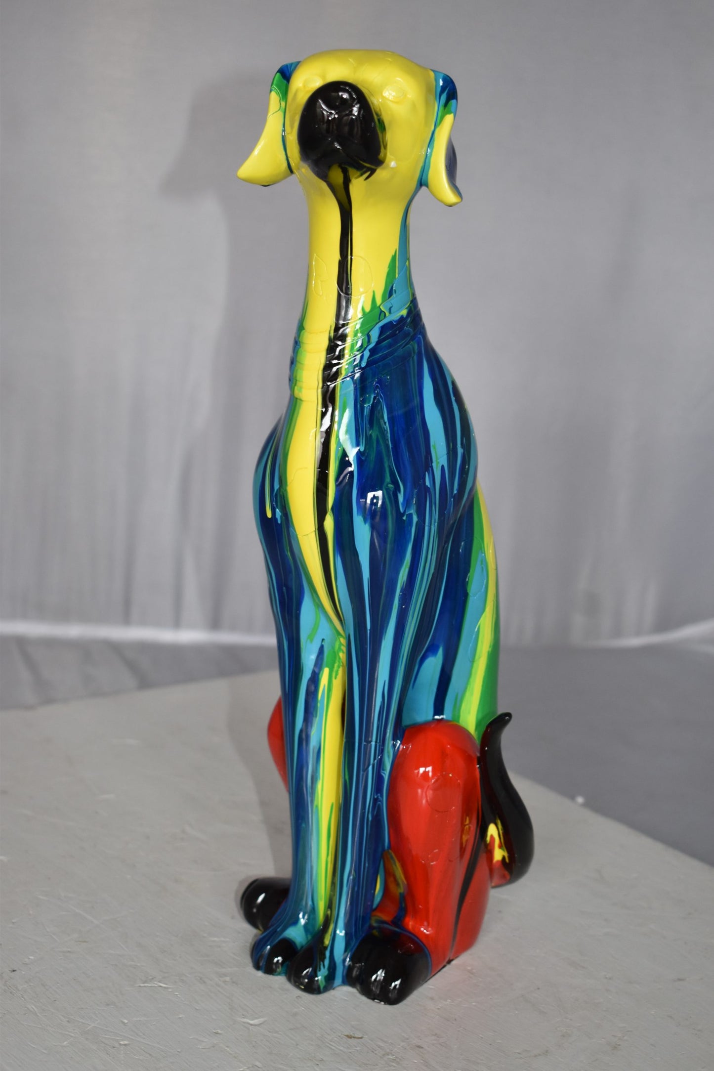 Modern Art of a Greyhound Dog Sitting Statue Made of Resin Size: 7" x 5" x 17"H