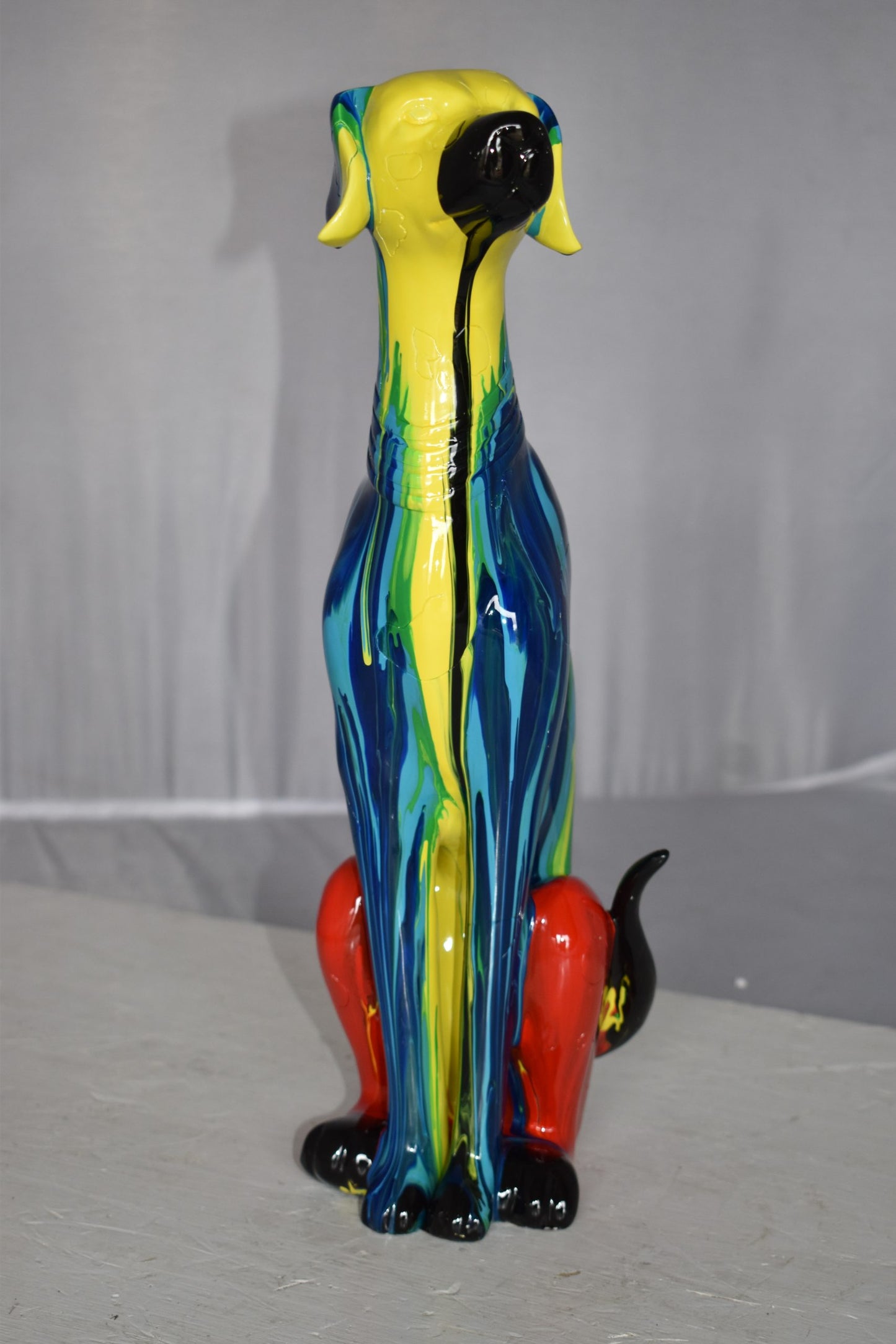 Modern Art of a Greyhound Dog Sitting Statue Made of Resin Size: 7" x 5" x 17"H