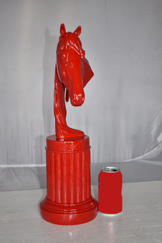 Modern Art of a Red Horse Bust Statue Made of Resin Size: 10" x 5" x 19"H