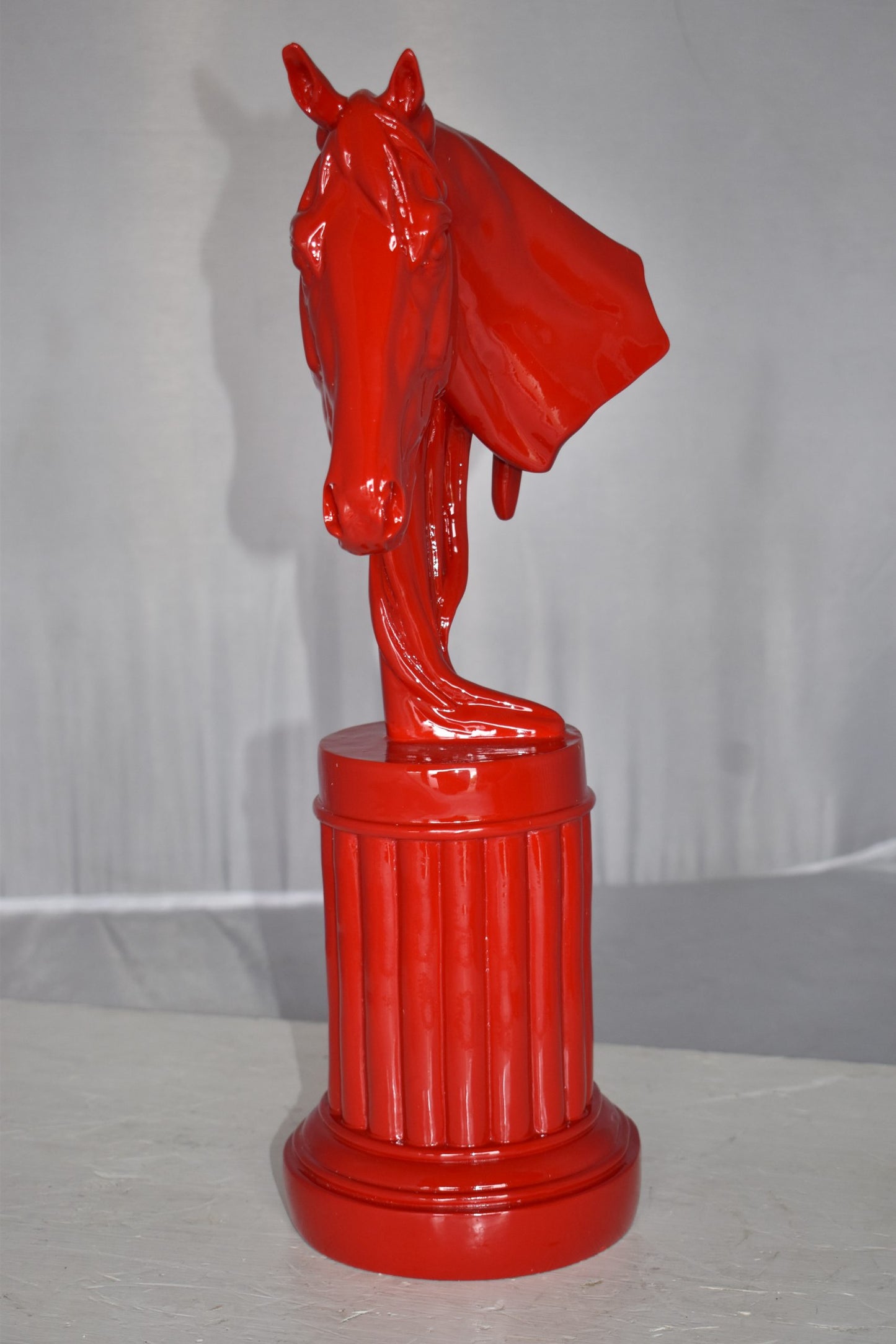 Modern Art of a Red Horse Bust Statue Made of Resin Size: 10" x 5" x 19"H
