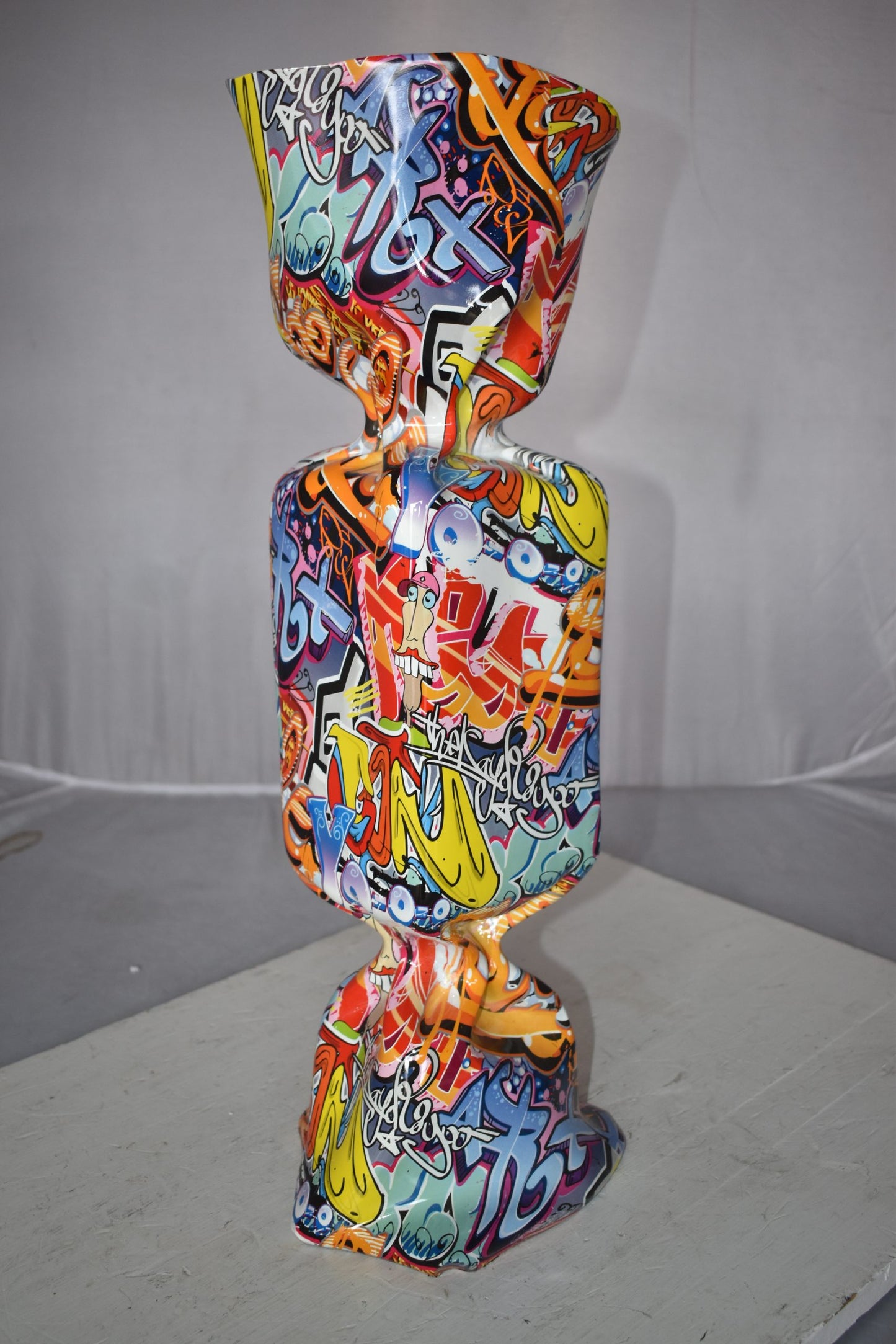 Modern Art of a Large Graffiti Candy Statue Made of Resin Size: 9" x 8" x 24"H
