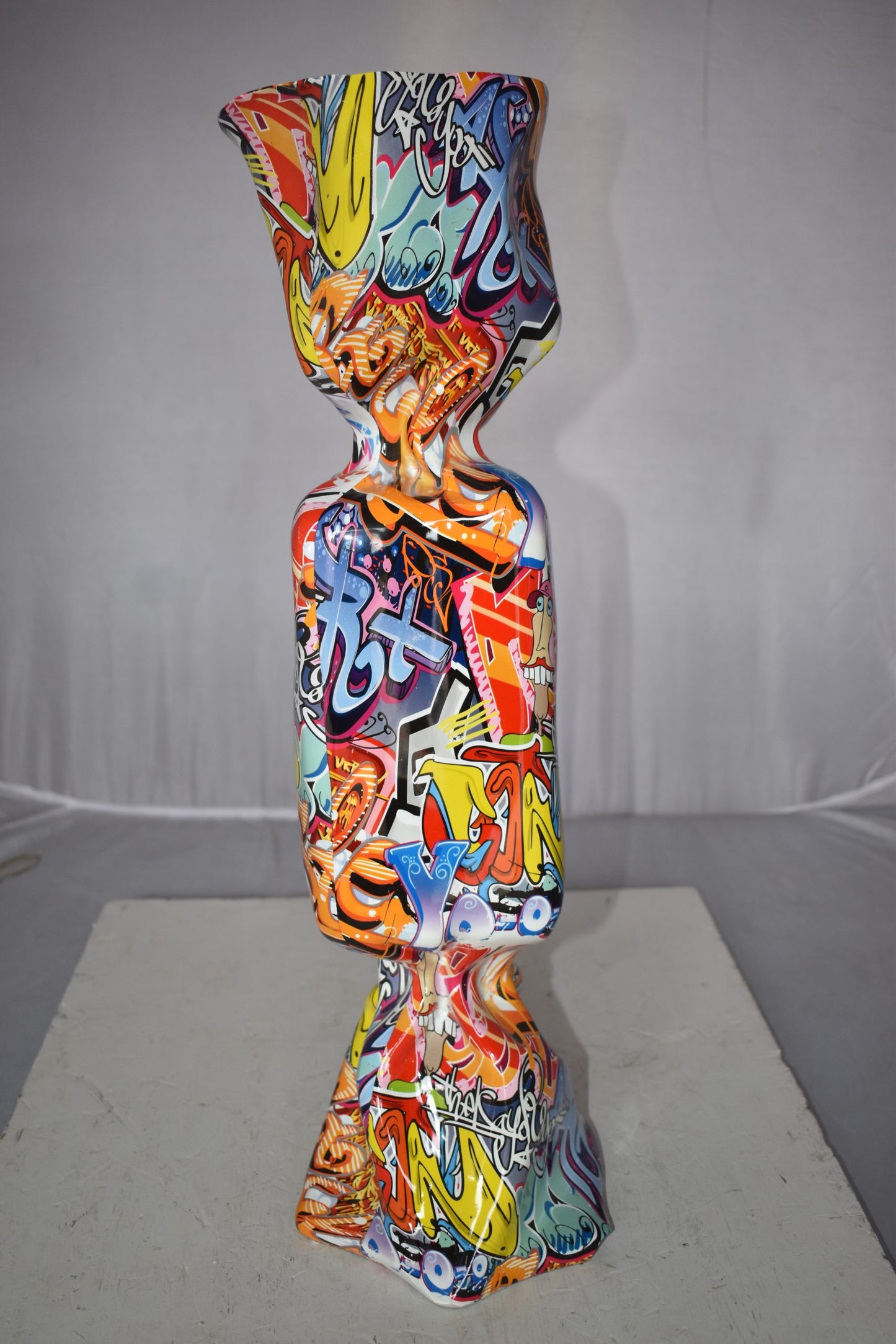 Modern Art of a Large Graffiti Candy Statue Made of Resin Size: 9" x 8" x 24"H
