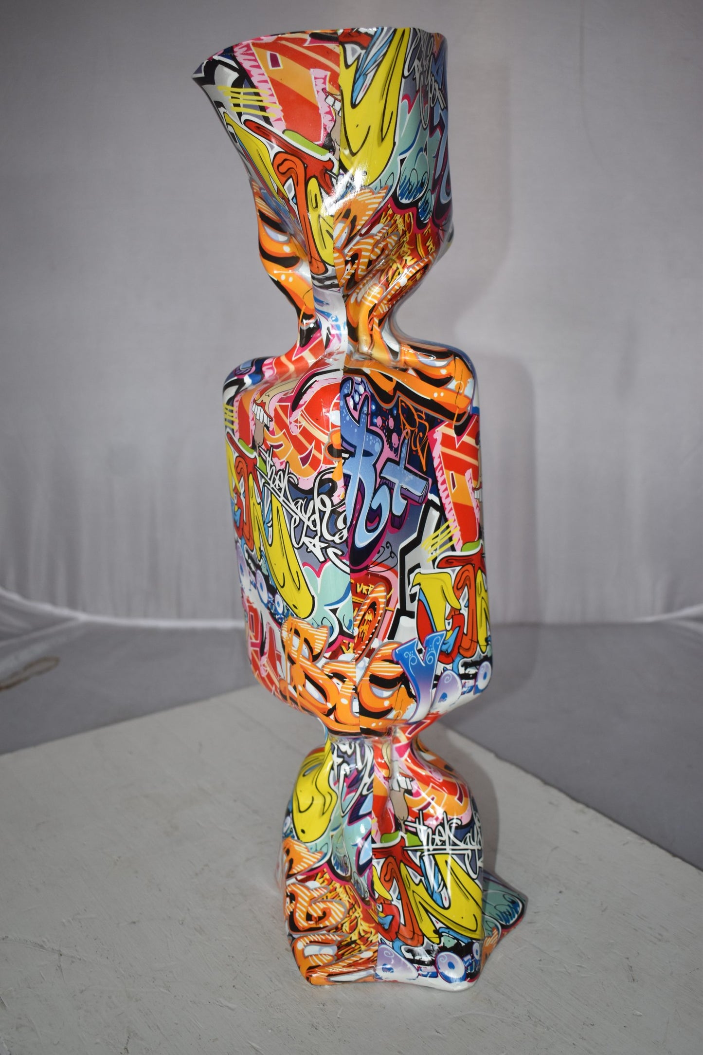 Modern Art of a Large Graffiti Candy Statue Made of Resin Size: 9" x 8" x 24"H